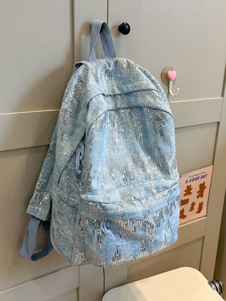 Sequin Denim Laptop Backpack Product Image