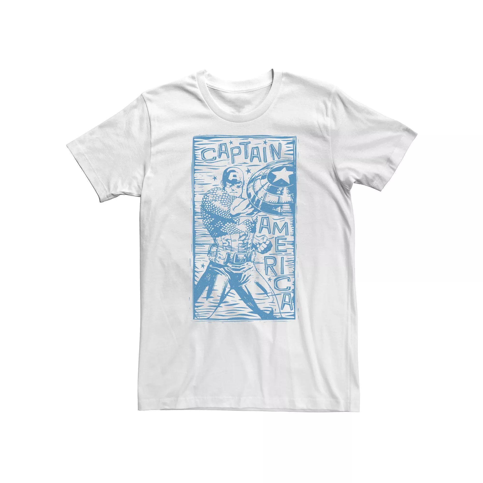 Big & Tall Marvel Captain America Woodcut Blue Portrait Tee, Men's,  Product Image