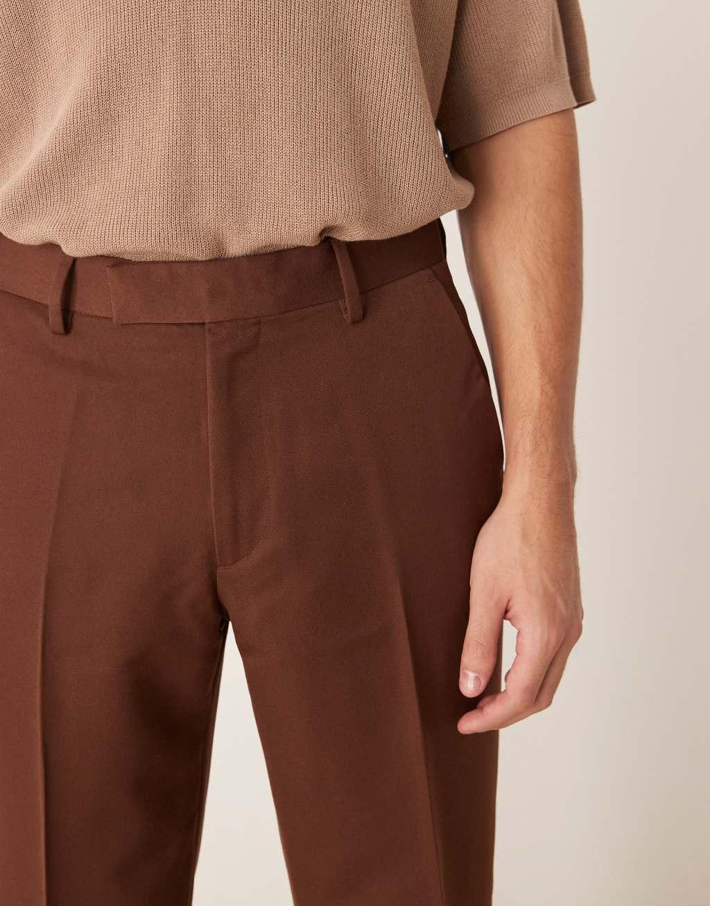 ASOS DESIGN smart straight leg pants in brown Product Image