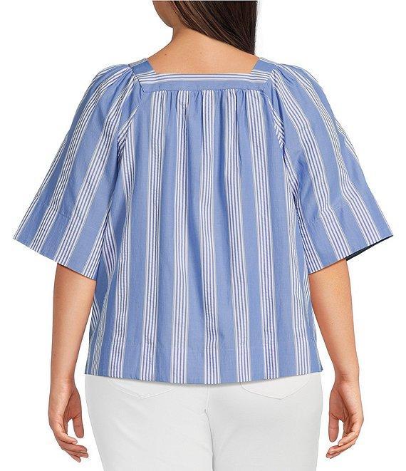 Foxcroft Plus Size Violet Cotton Square Neck Elbow Sleeve Top Product Image