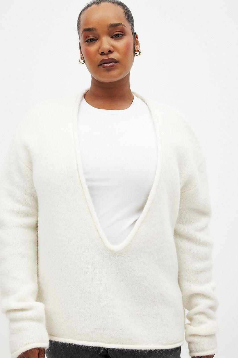 Knitted Deep V-neck Wool Blend Sweater Product Image