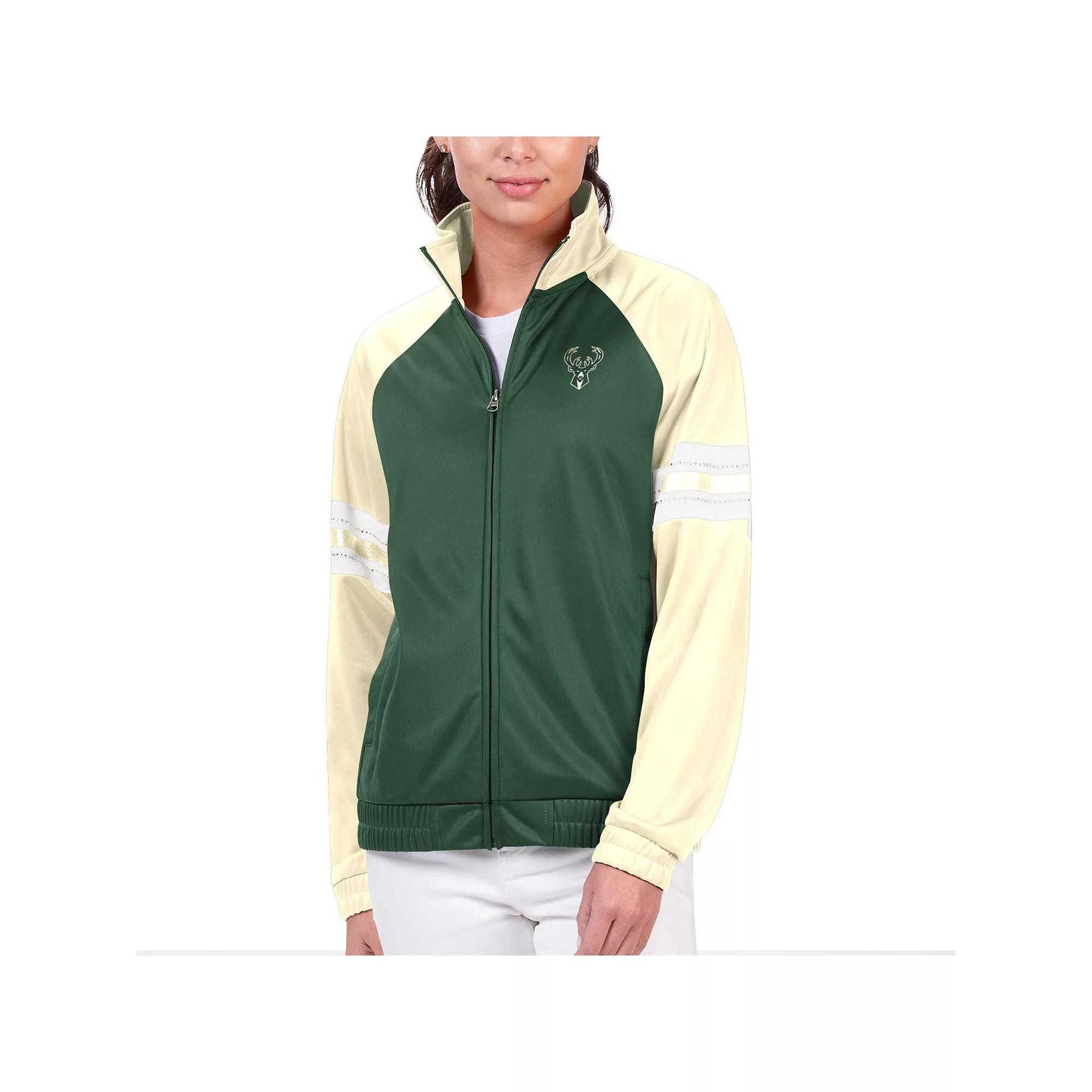 Women's G-III 4Her by Carl Banks Hunter Green Milwaukee Bucks Main Player Raglan Rhinestone Full-Zip Track Jacket, Size: Medium, Team Product Image