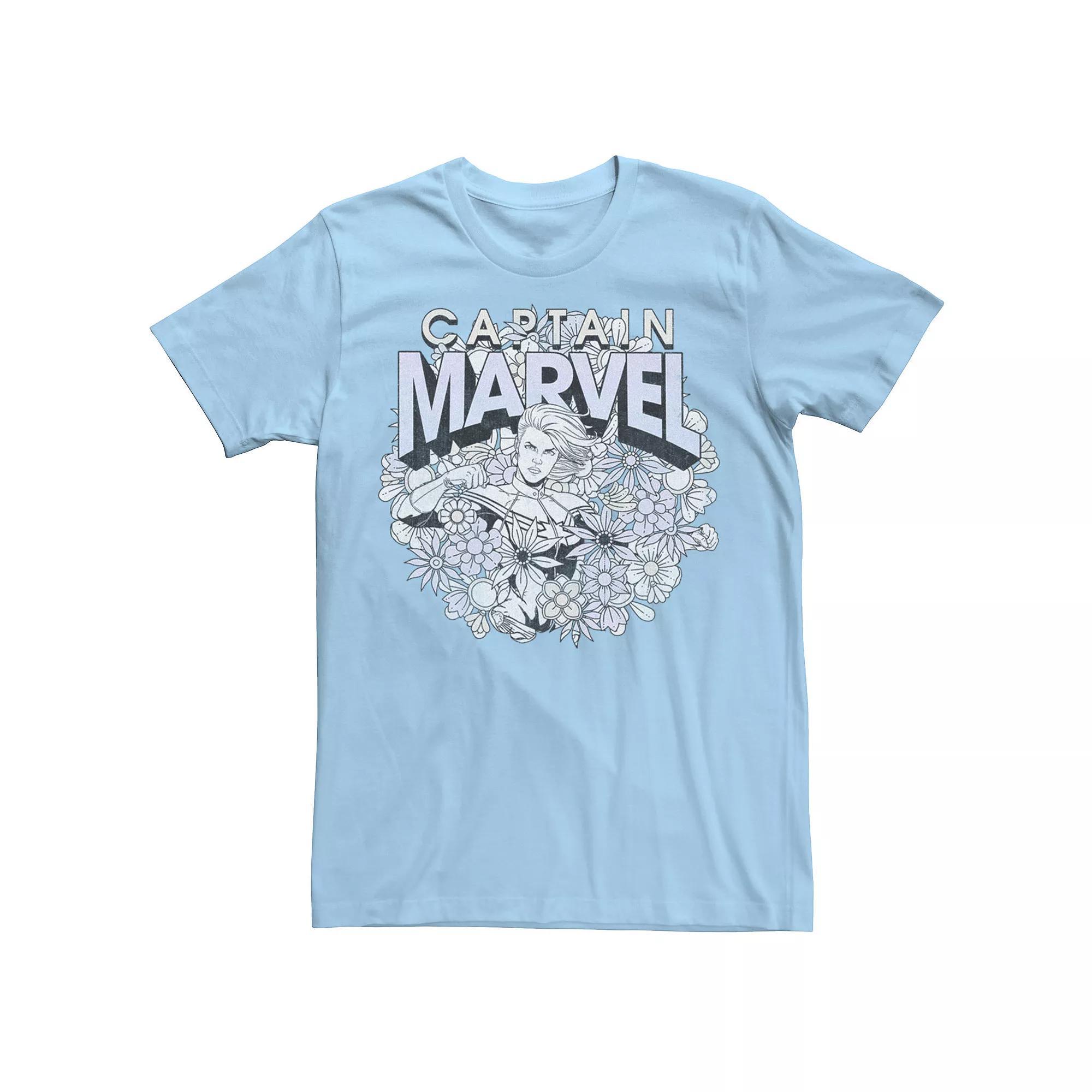 Men's Marvel Captain Marvel Spring Floral Tee, Size: Medium, Light Blue Product Image