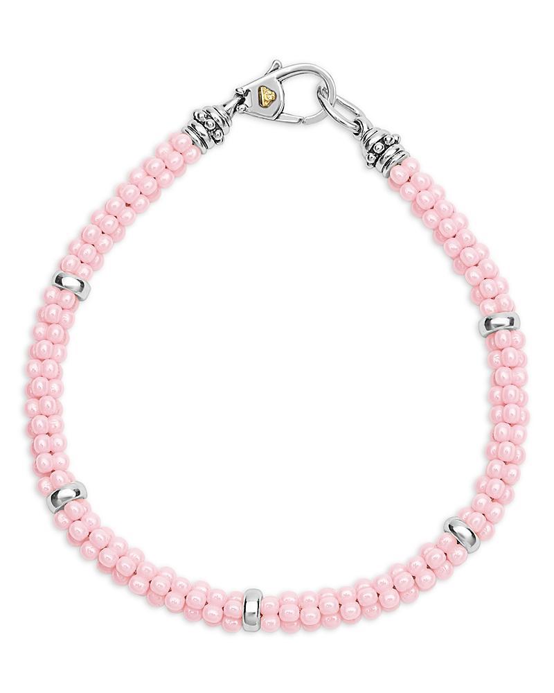 LAGOS 18k Yellow Gold & Sterling Silver Pink Caviar Ceramic Bead Bracelet In Pink/silver Product Image