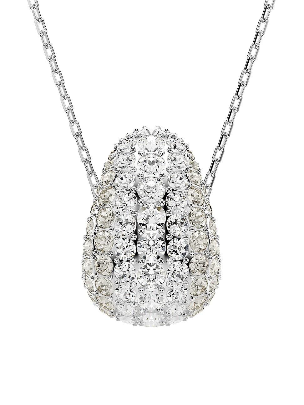 Womens Sublima Rhodium-Plated & Crystal Domed Pendant Necklace Product Image