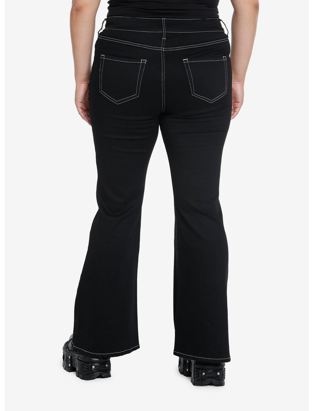 Black Buckle Lace-Up Flare Pants Plus Size Product Image