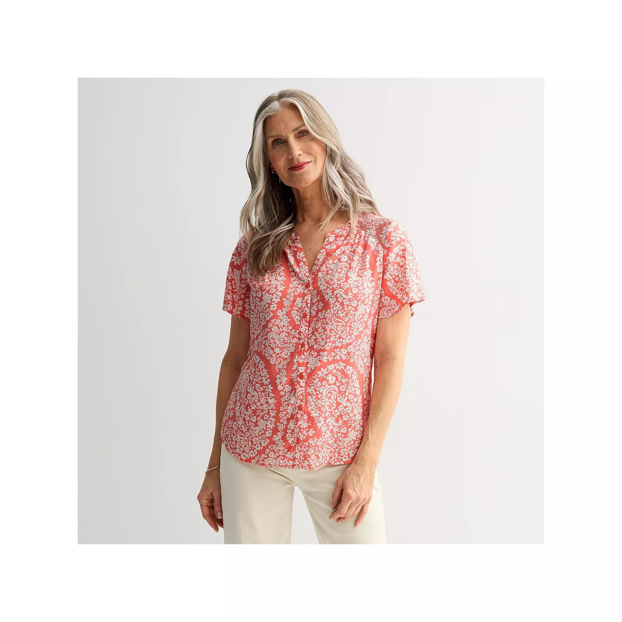 Women's Croft & Barrow® Short Sleeve Femme Blouse, Size: XL, Pink Floral Paisley Product Image