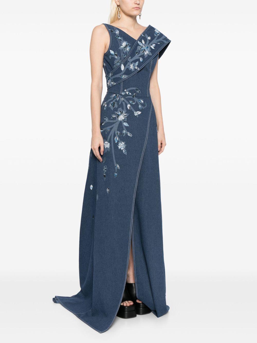 floral-print denim maxi dress Product Image