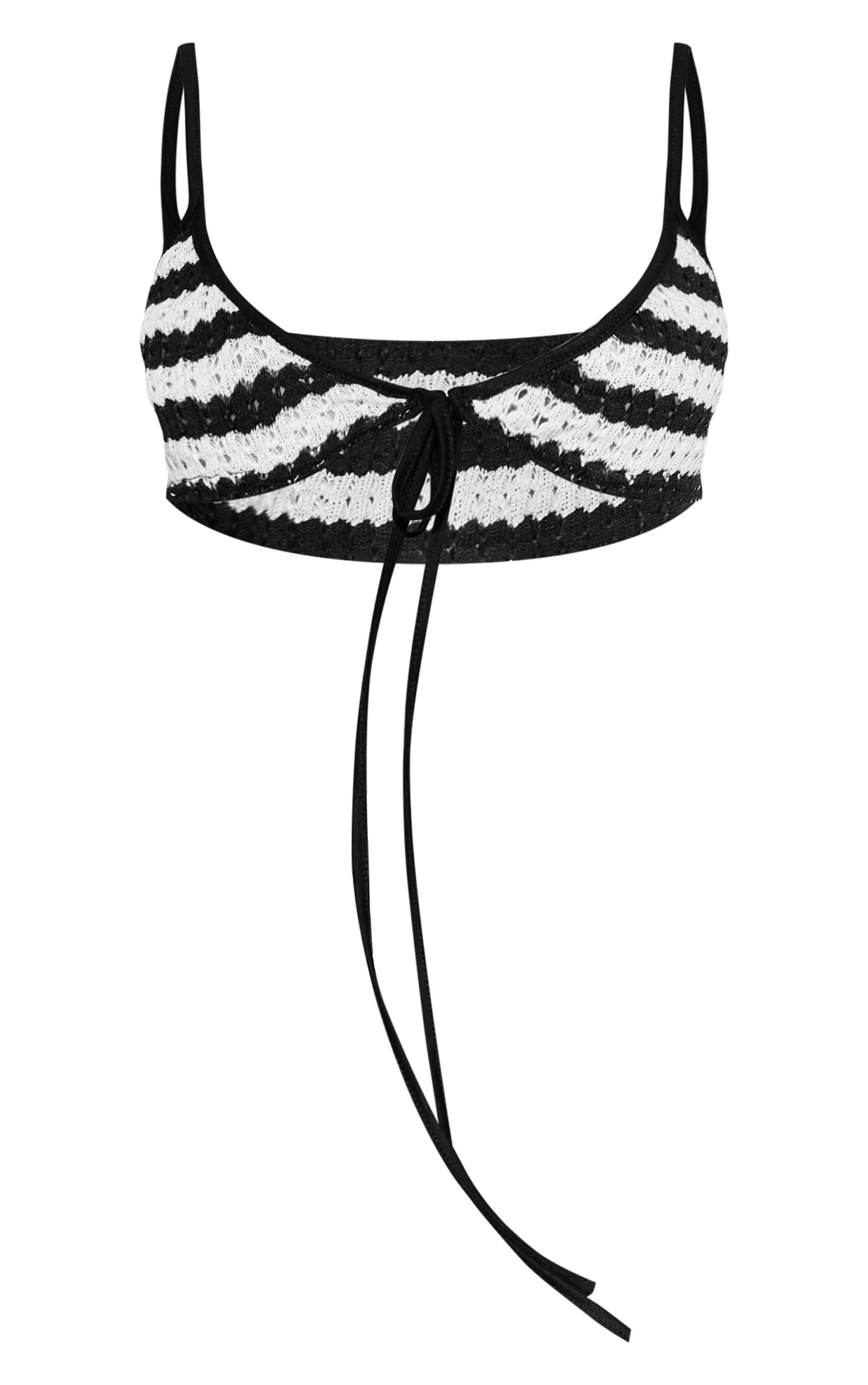 Black Stripe Crochet Bralet And Shorts Beach Set Product Image