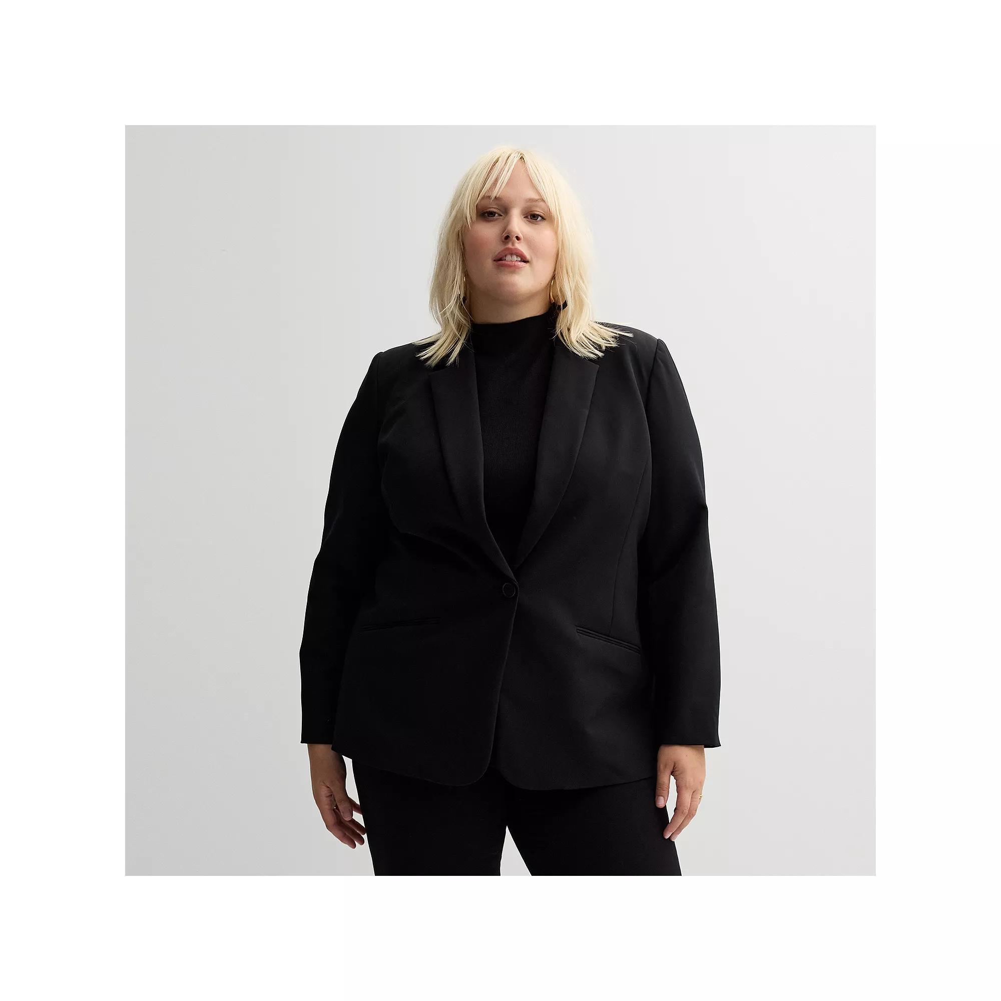 Plus Size Nine West Classic Single Button Blazer, Women's, Size: 0X, Mineral Black Product Image