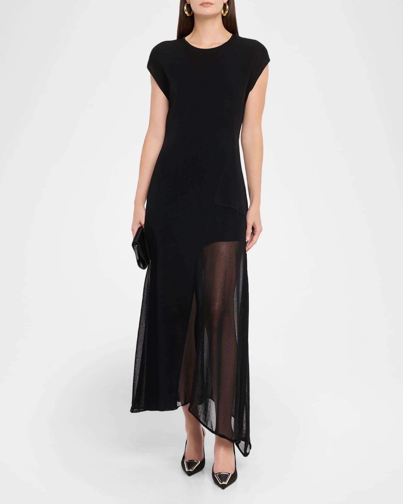 Asymmetric Mesh Knit Midi Dress Product Image