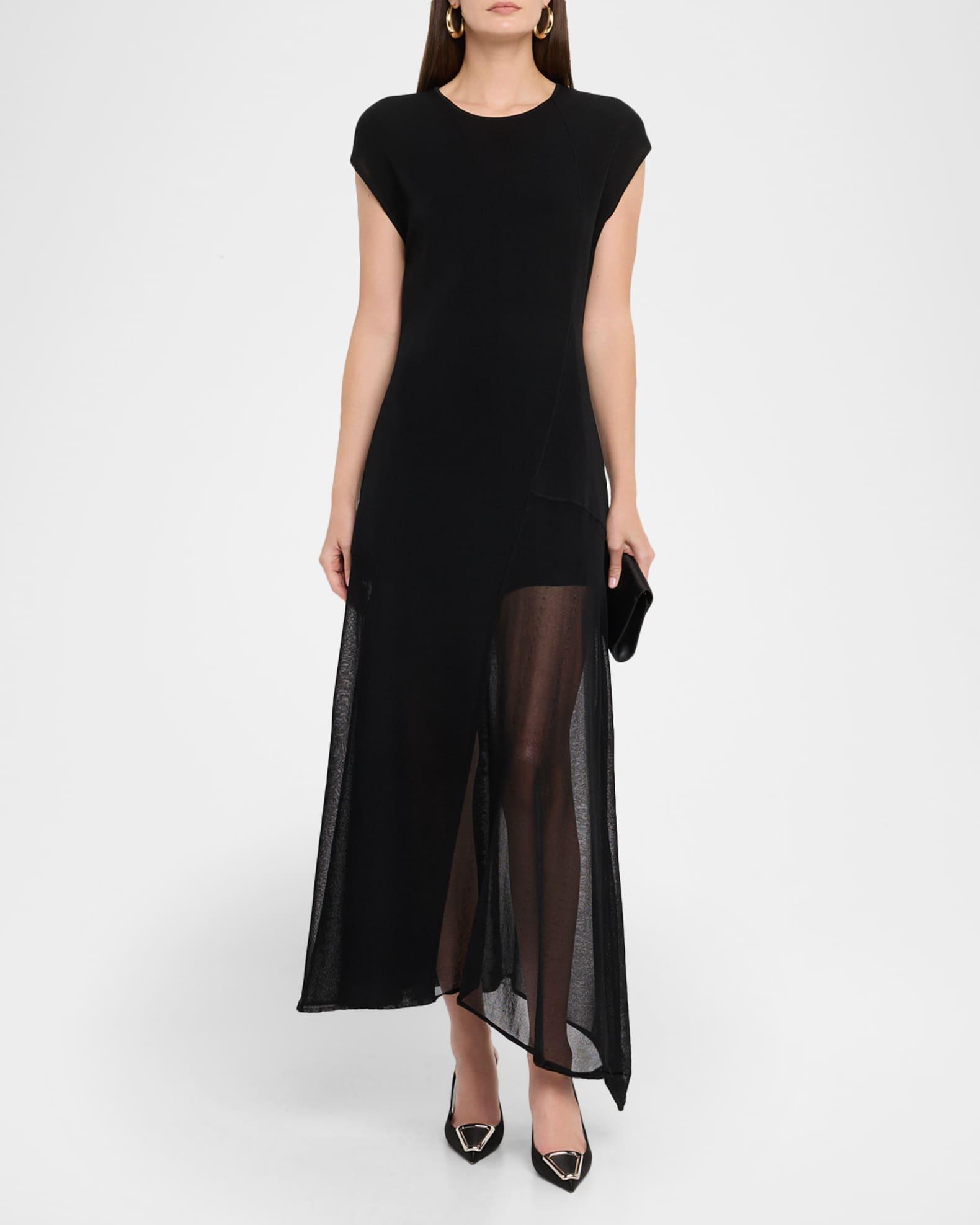 Asymmetric Mesh Knit Midi Dress Product Image