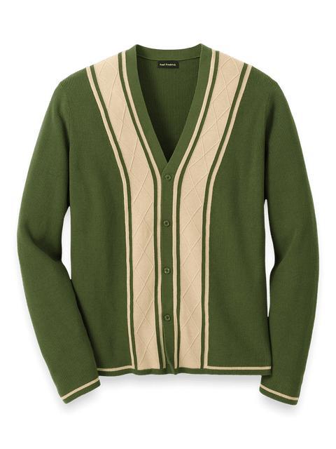 Cotton Button Front Cardigan Sweater - Green Product Image