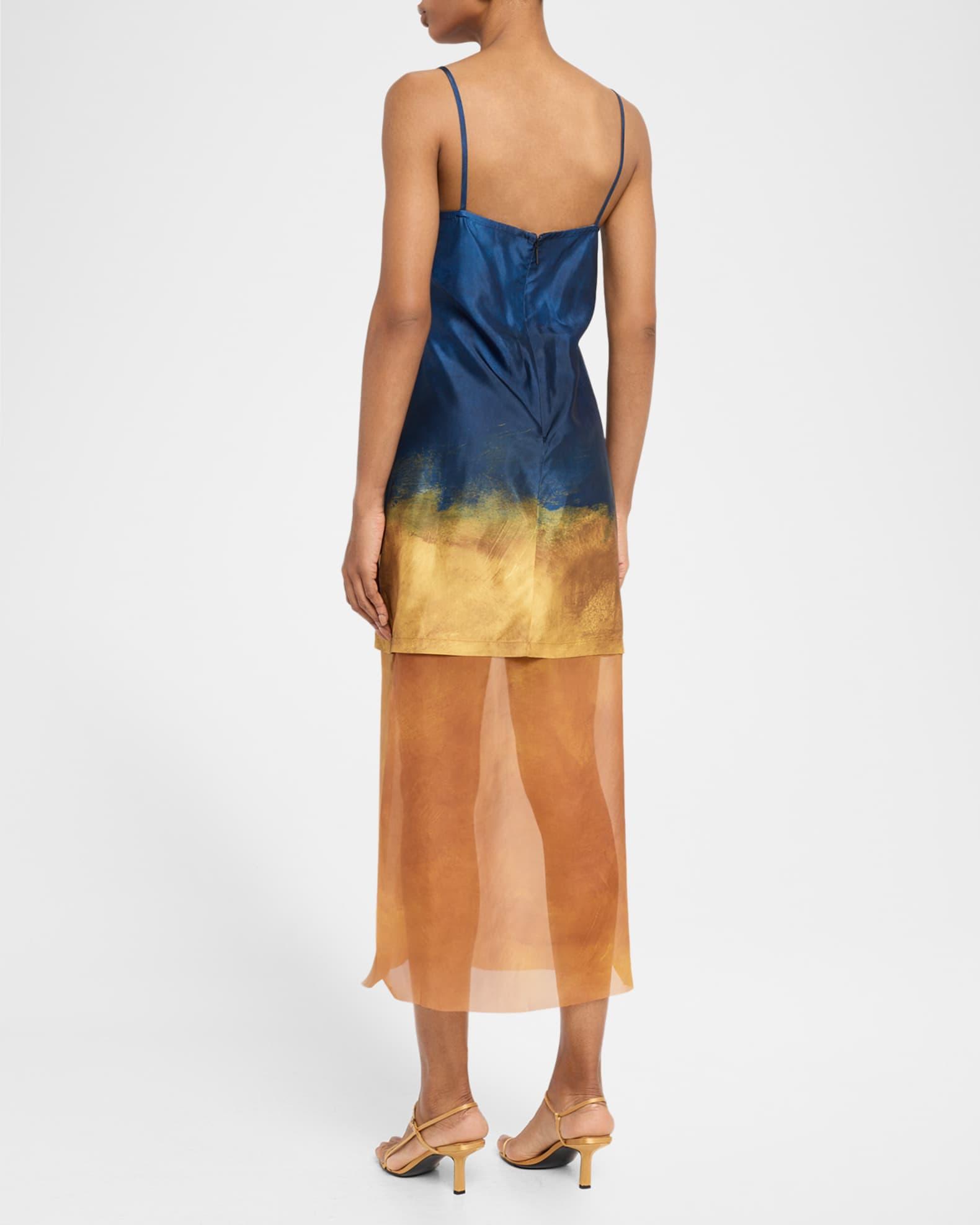 Painted Stripe Organza-Layered Midi Slip Dress Product Image