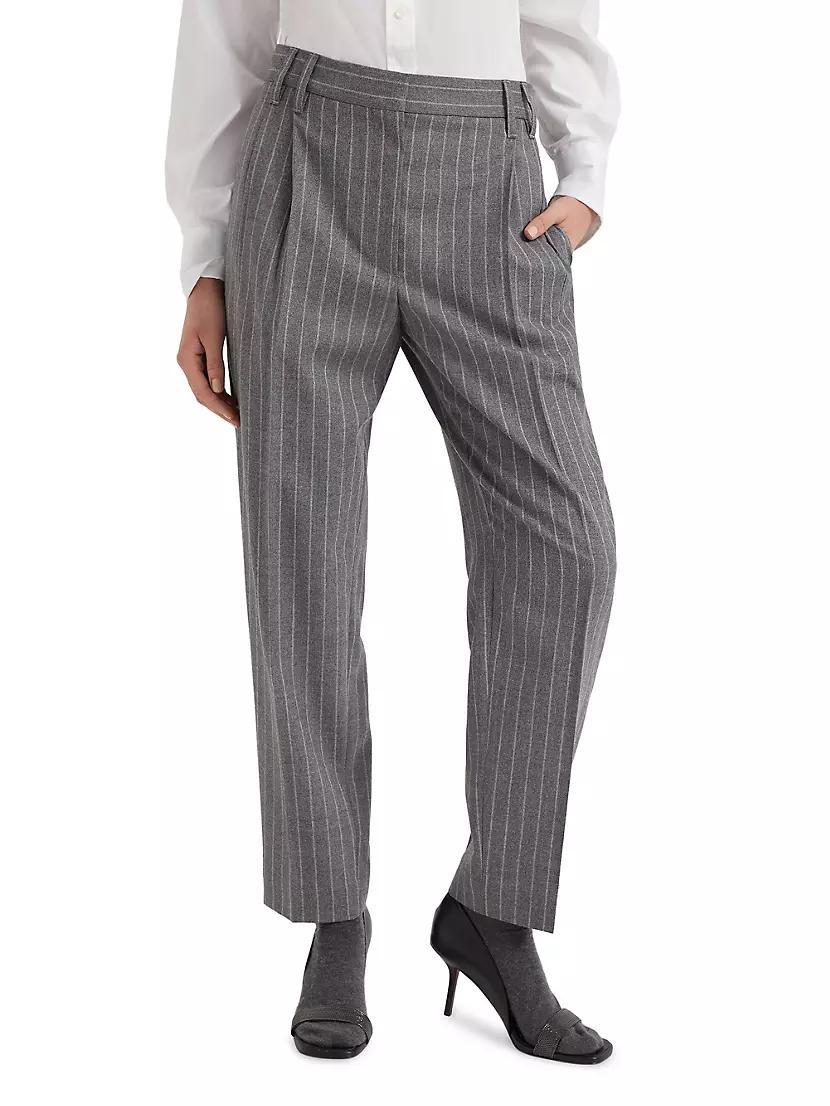 Wool Mouliné Chalk Stripe Slouchy Trousers Product Image