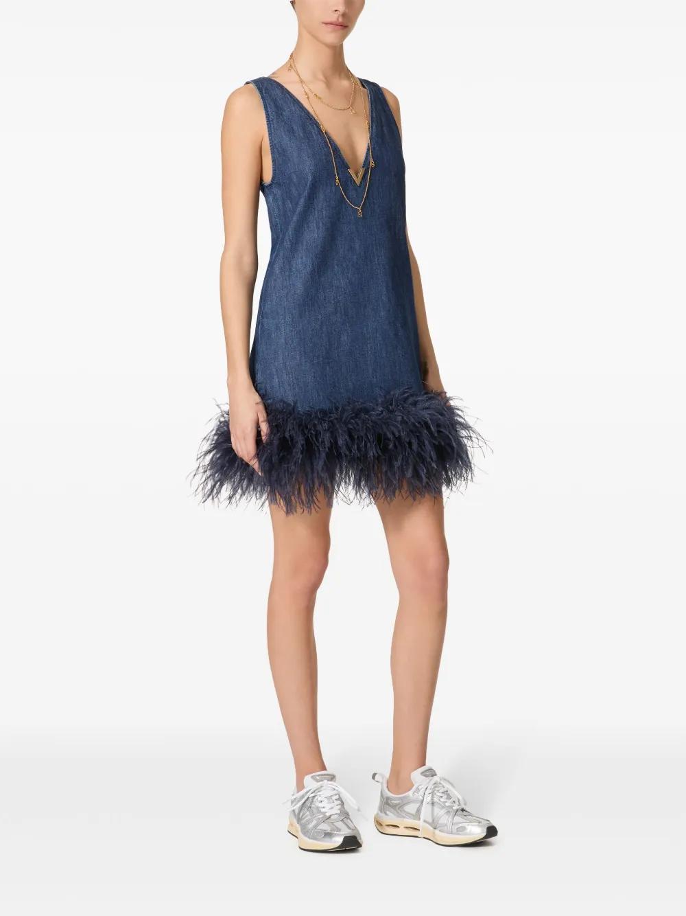 feather-trim denim dress Product Image