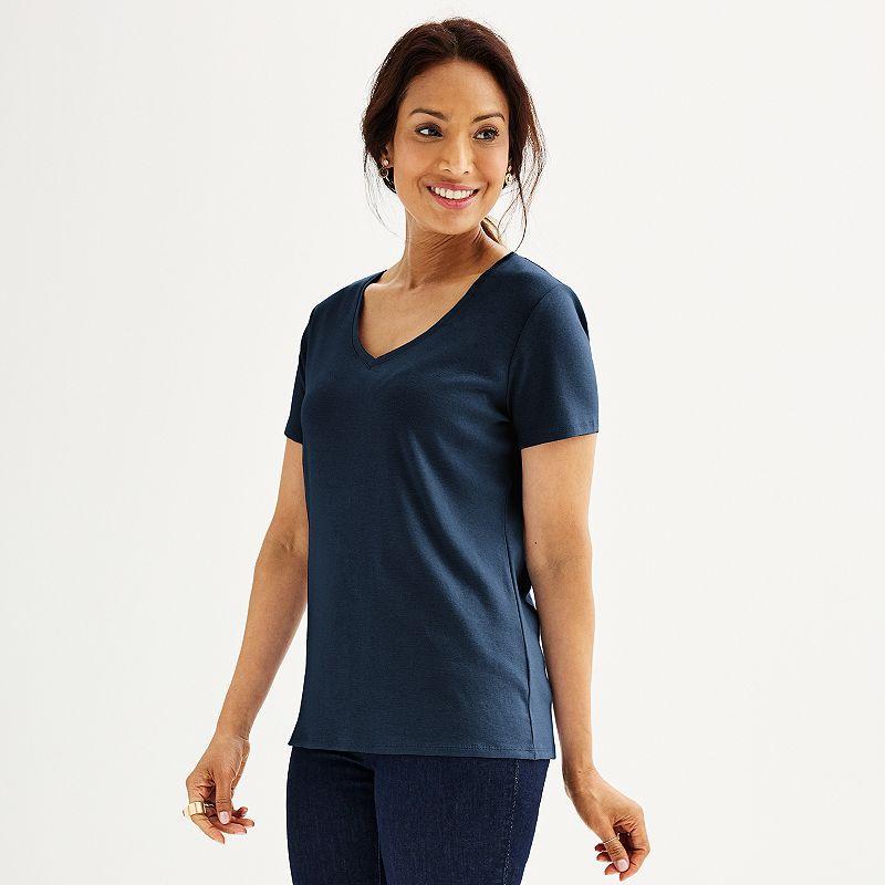 Womens Croft & Barrow Essential V-Neck Tee Blue Product Image