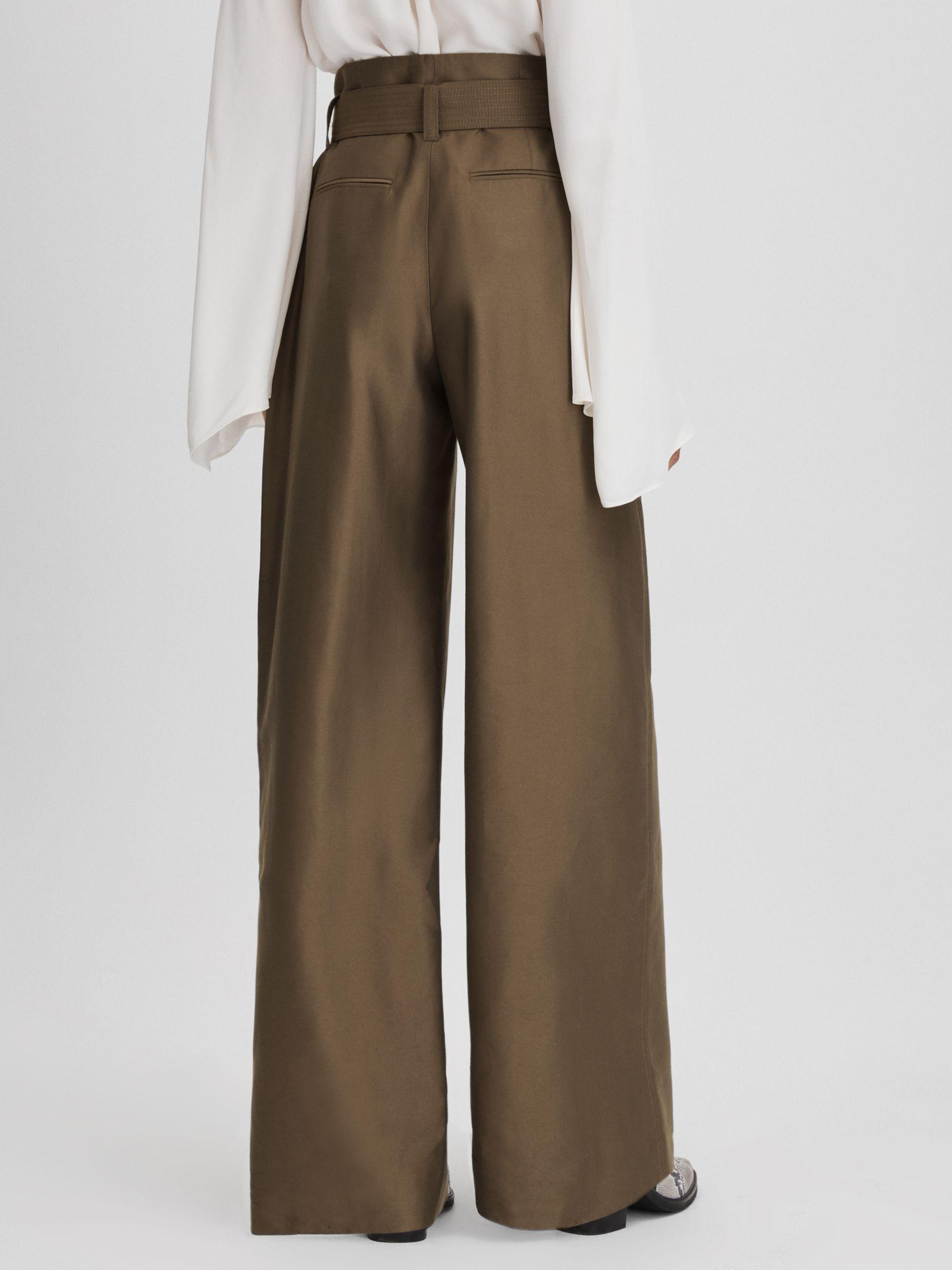 Wide Leg Paper Bag Trousers in Khaki Product Image
