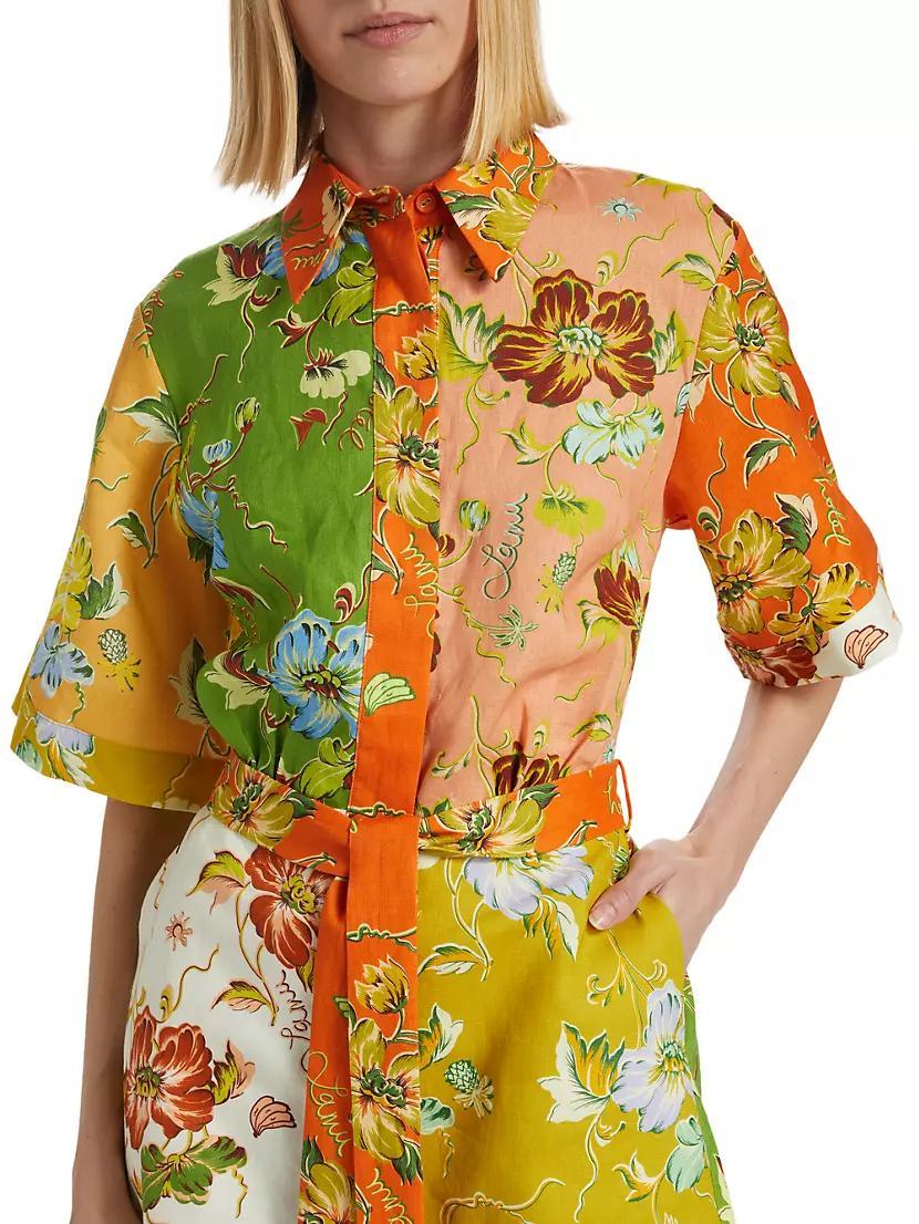 Hotel Lamu Floral Spliced Linen Minidress Product Image