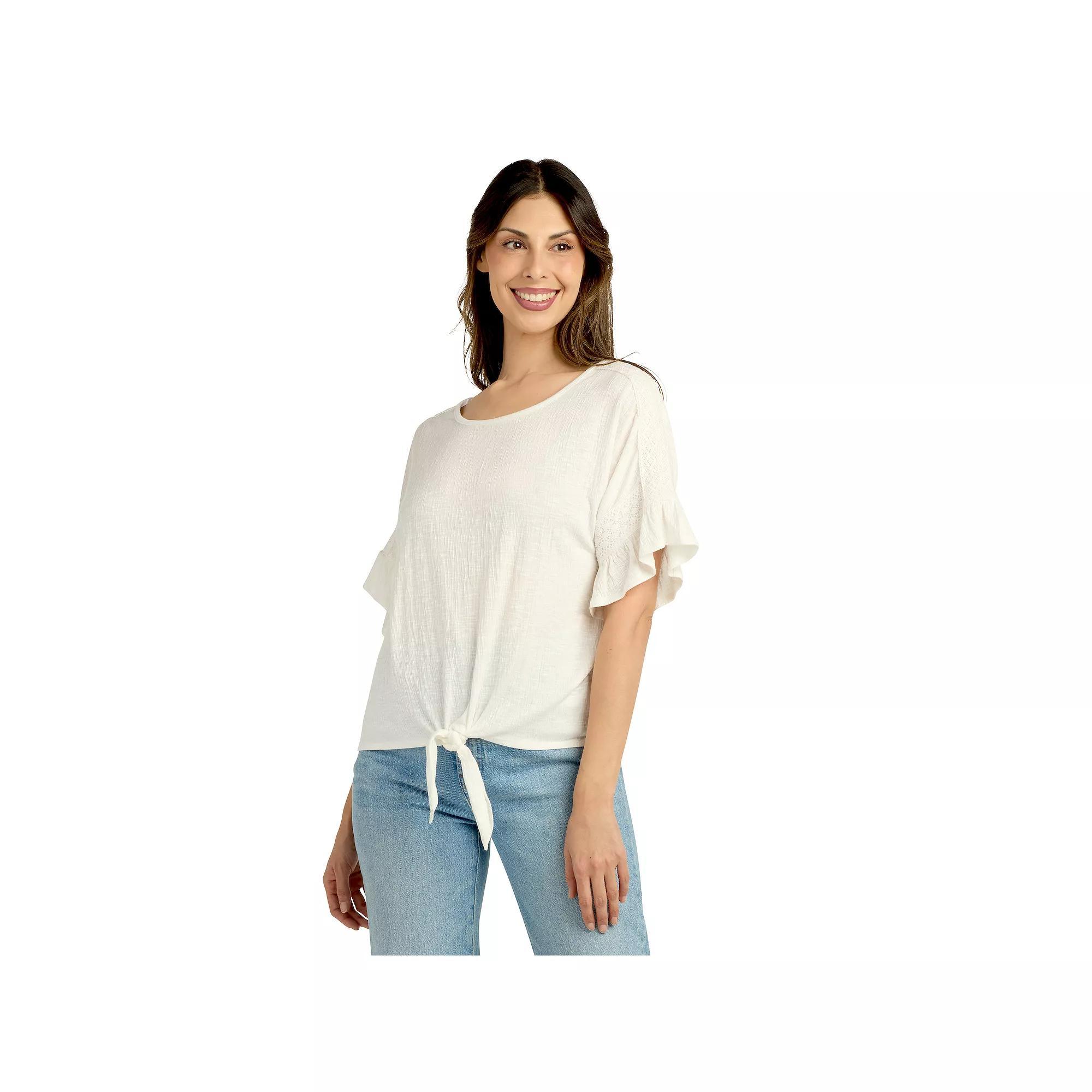 Women's AB Studio Ruffle Sleeve Tie-Front Top,  Product Image