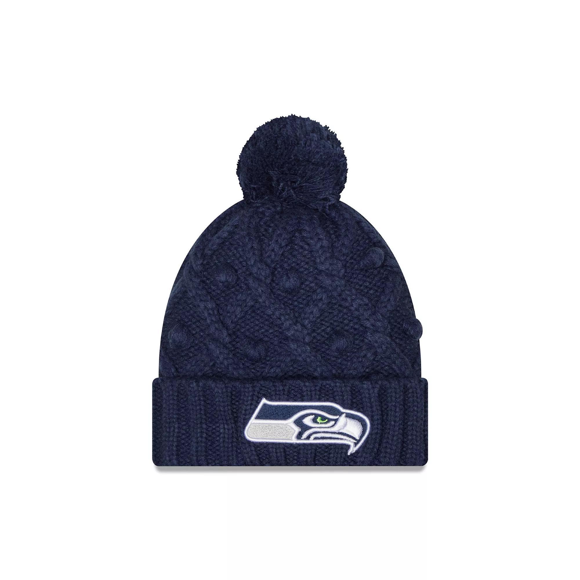Women's New Era College Navy Seattle Seahawks Toasty Cuffed Knit Hat with Pom, Blue Product Image