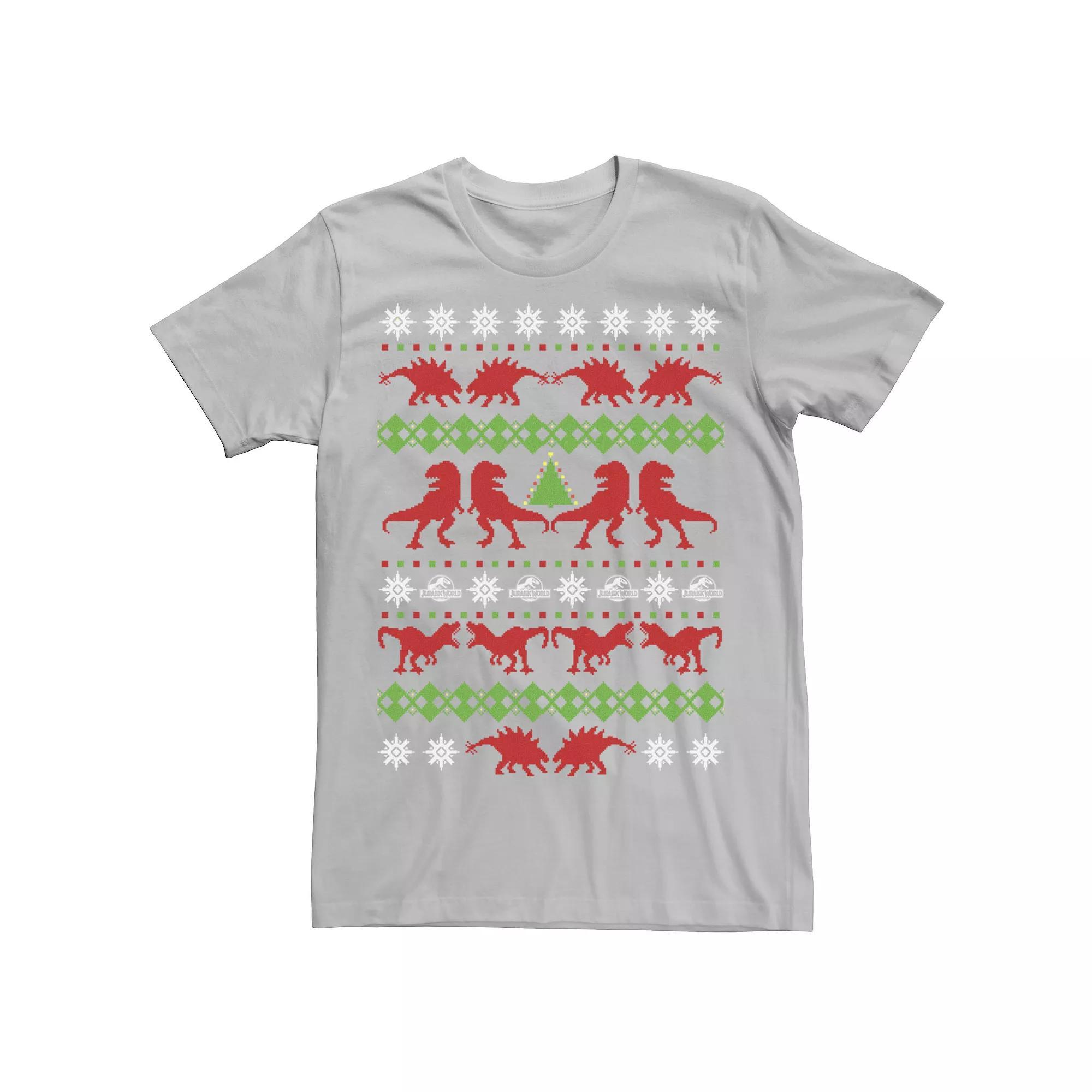 Men's Jurassic World Dino Ugly Holiday Sweater Tee, Size: XXL, Silver Product Image