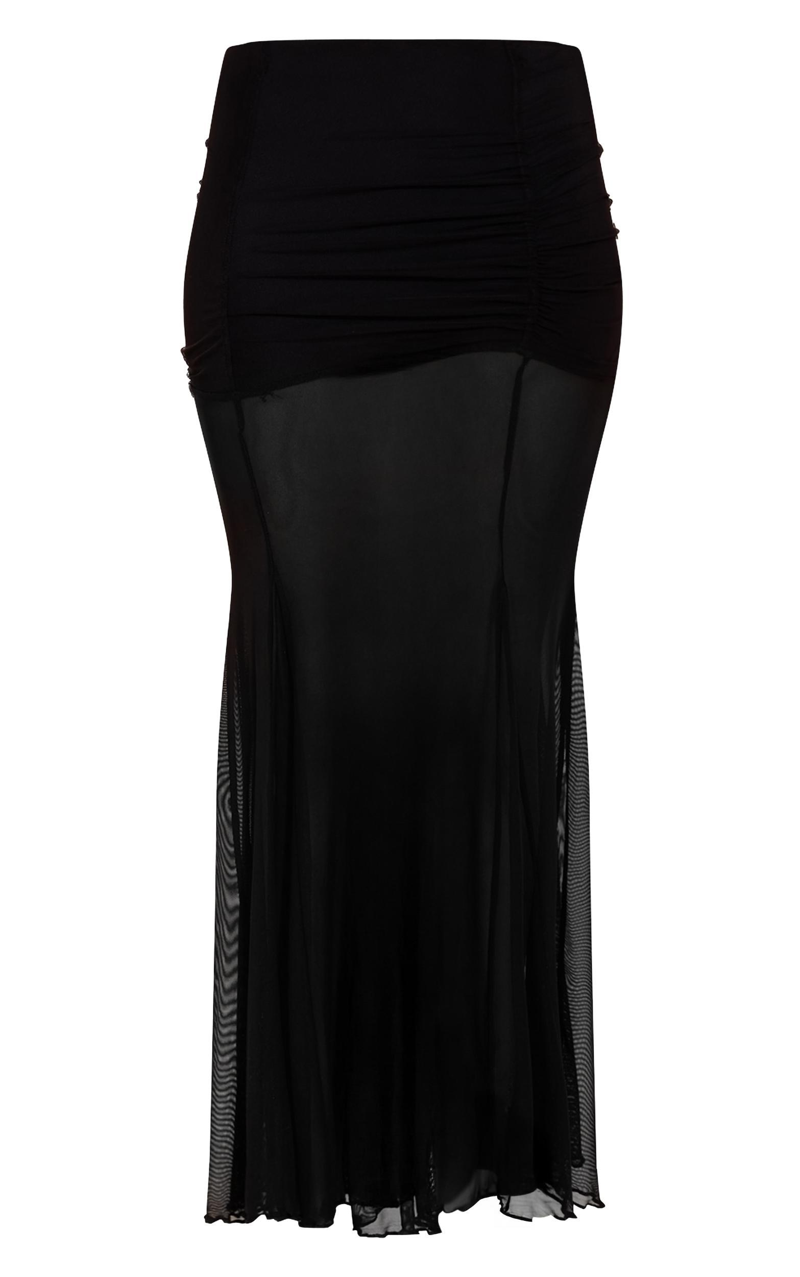 Black Mesh Overlay Maxi Skirt Product Image