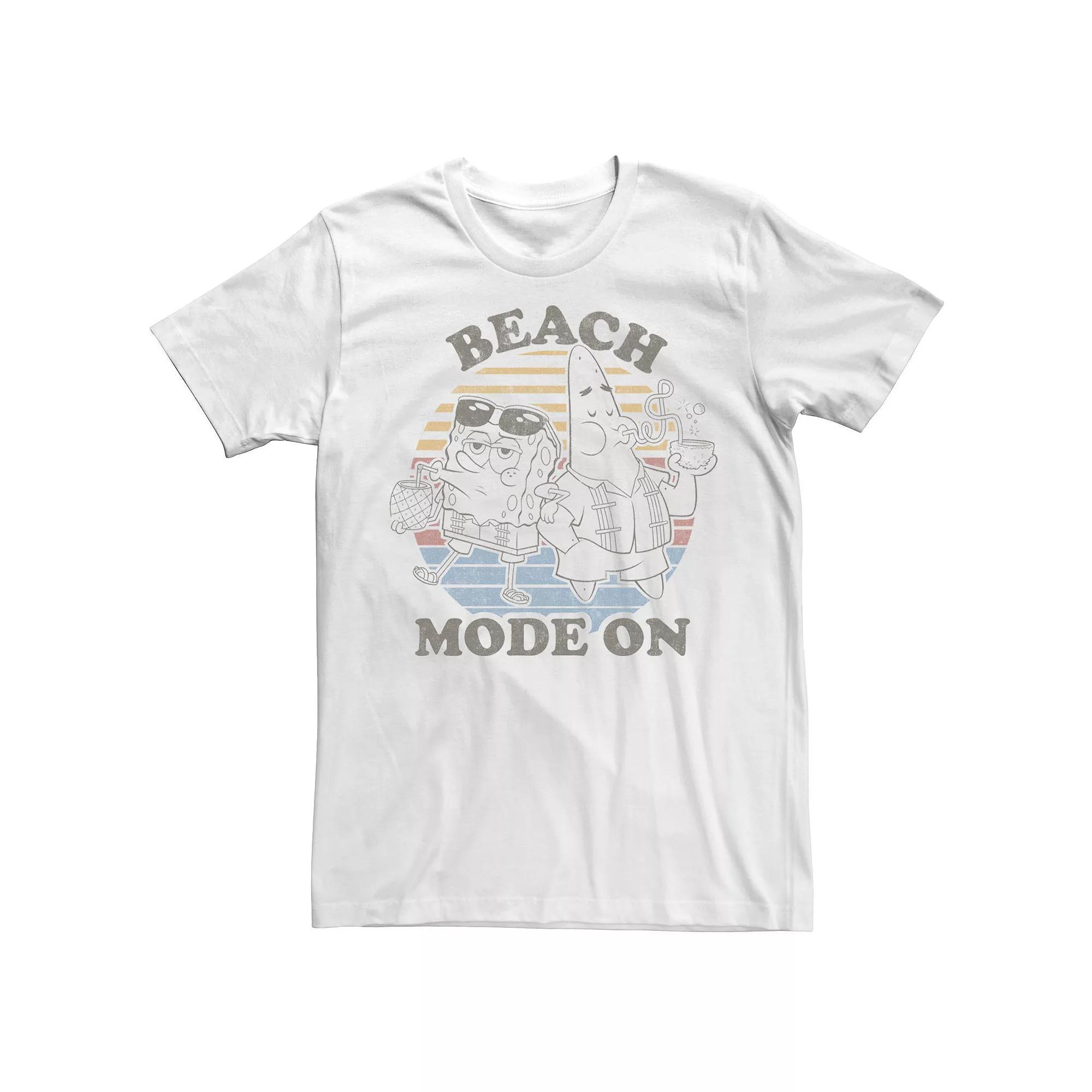 Men's Spongebob Squarepants Beach Mode On Faded Retro Tee,  Product Image