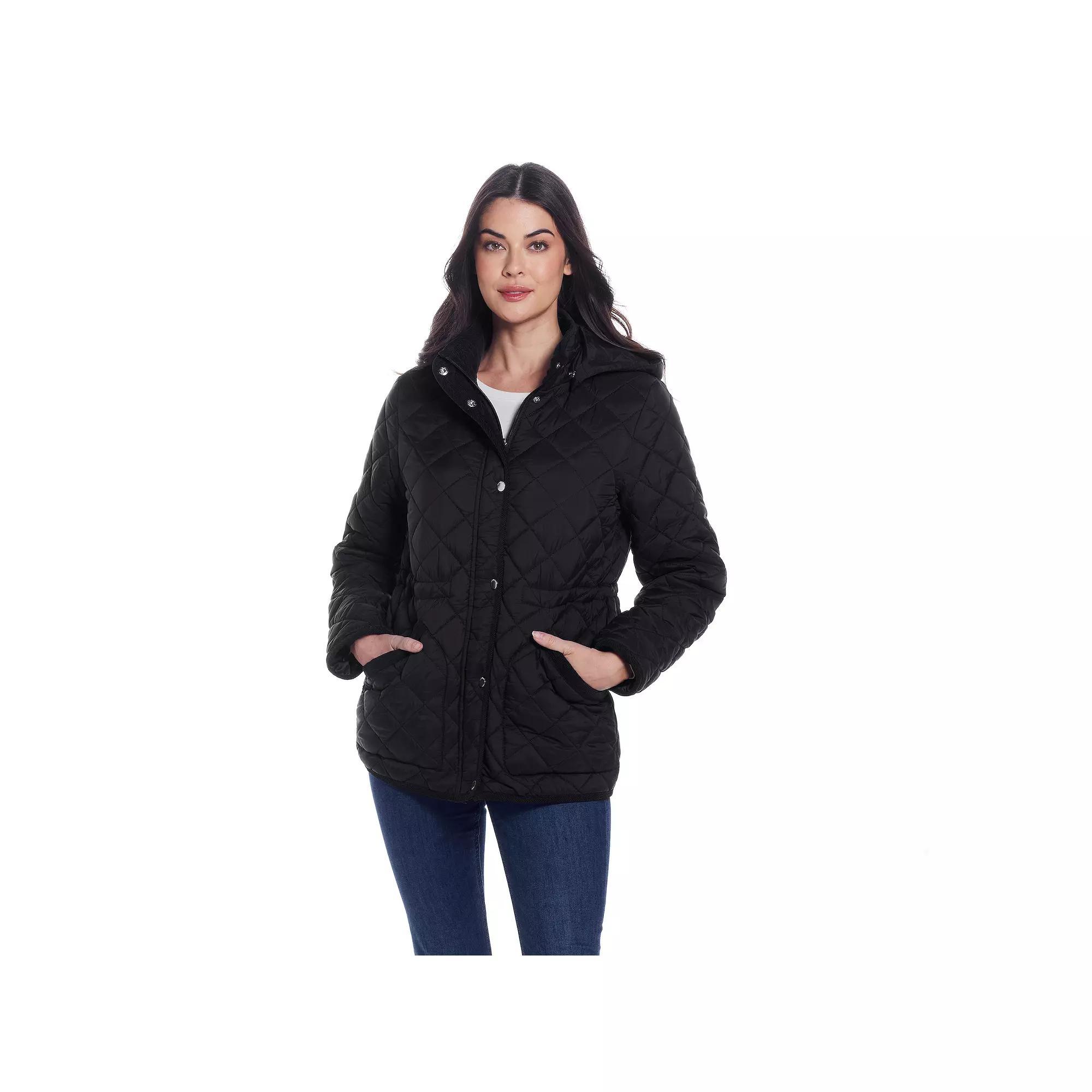 Women's Weathercast Corduroy Trimmed Quilted Anorak Jacket, Size: Small, Black Product Image