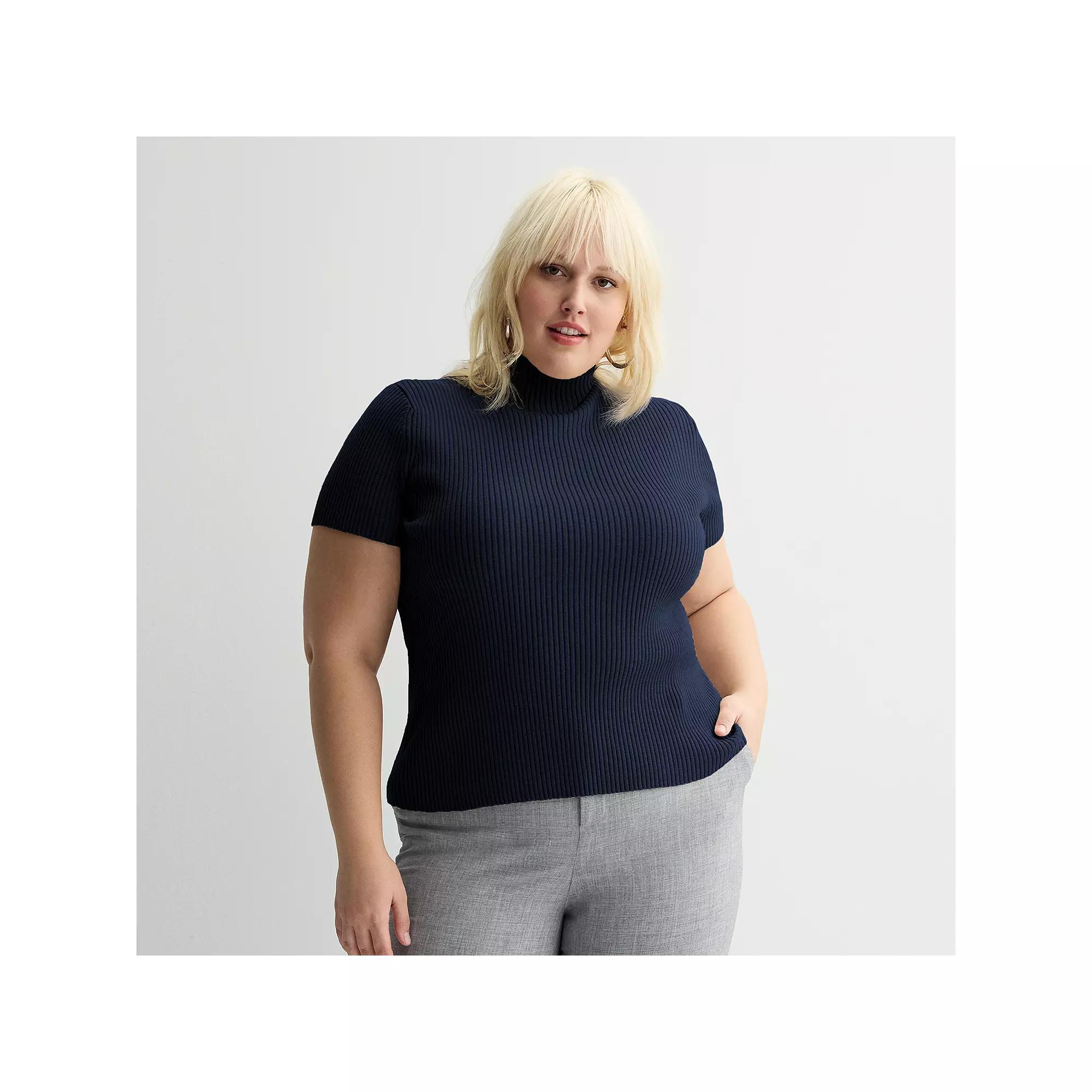 Plus Size Nine West Ribbed Mockneck Short Sleeve Top, Women's, Size: 4XL, Just Pink Product Image