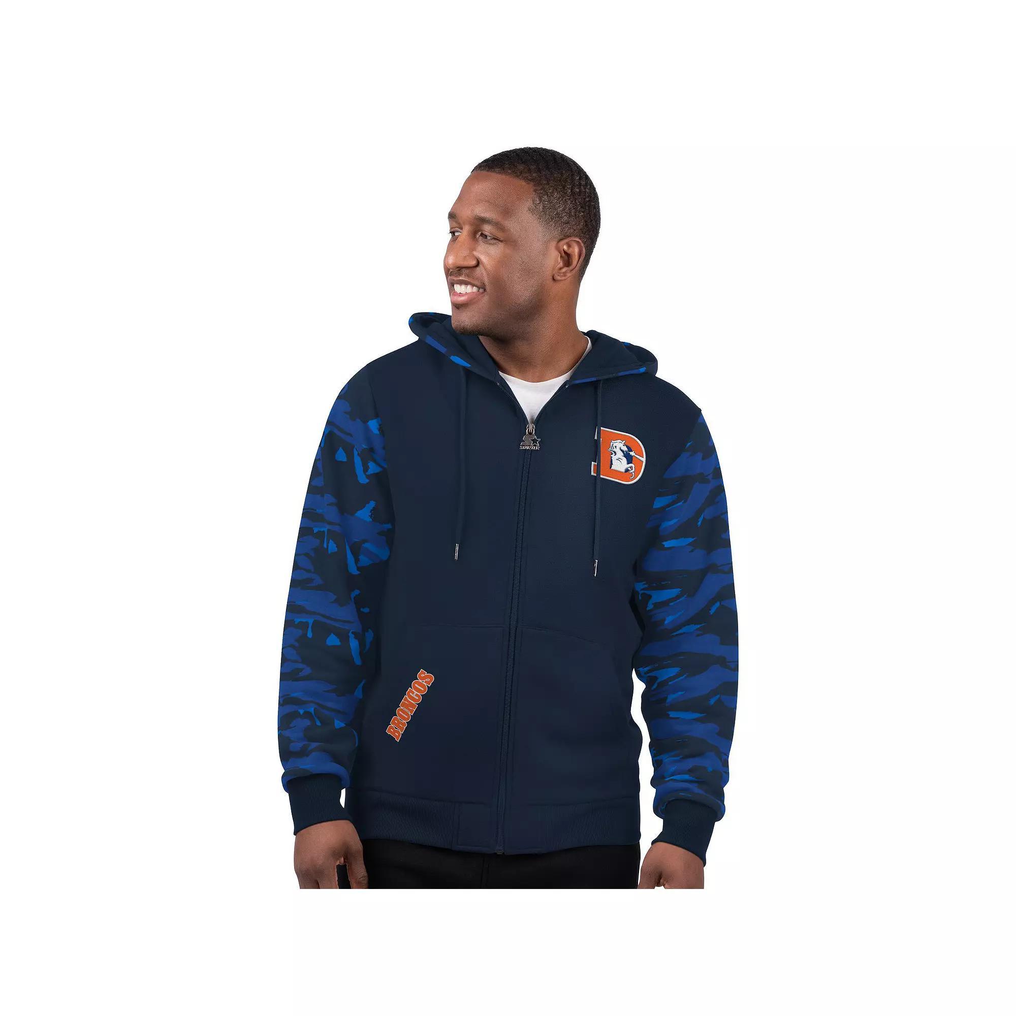 Men's Starter Navy Denver Broncos Thursday Night Gridiron Vintage Logo Full-Zip Hoodie,  Product Image
