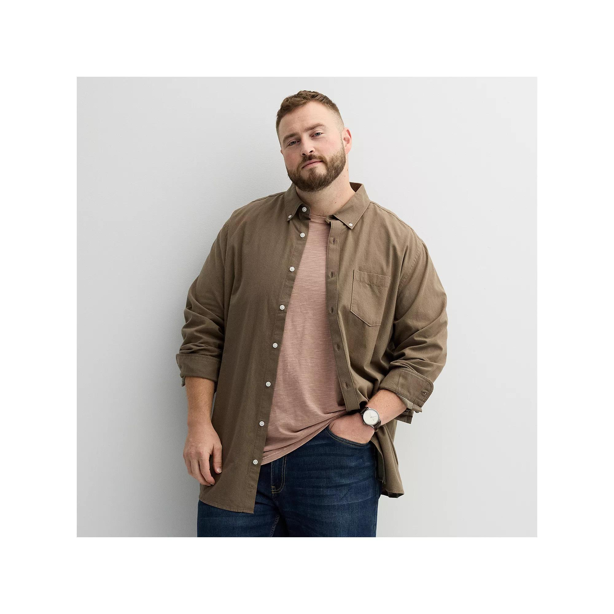Big & Tall Sonoma Goods For Life® Perfect Length Button-Down Shirt, Men's, Size: Medium Tall, Brown Chip Dobby Product Image