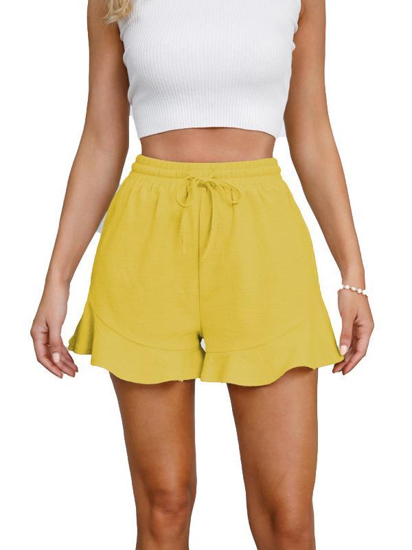 Loose Wide Leg Drawstring Elasticity Solid Color Split-Joint Shorts Product Image