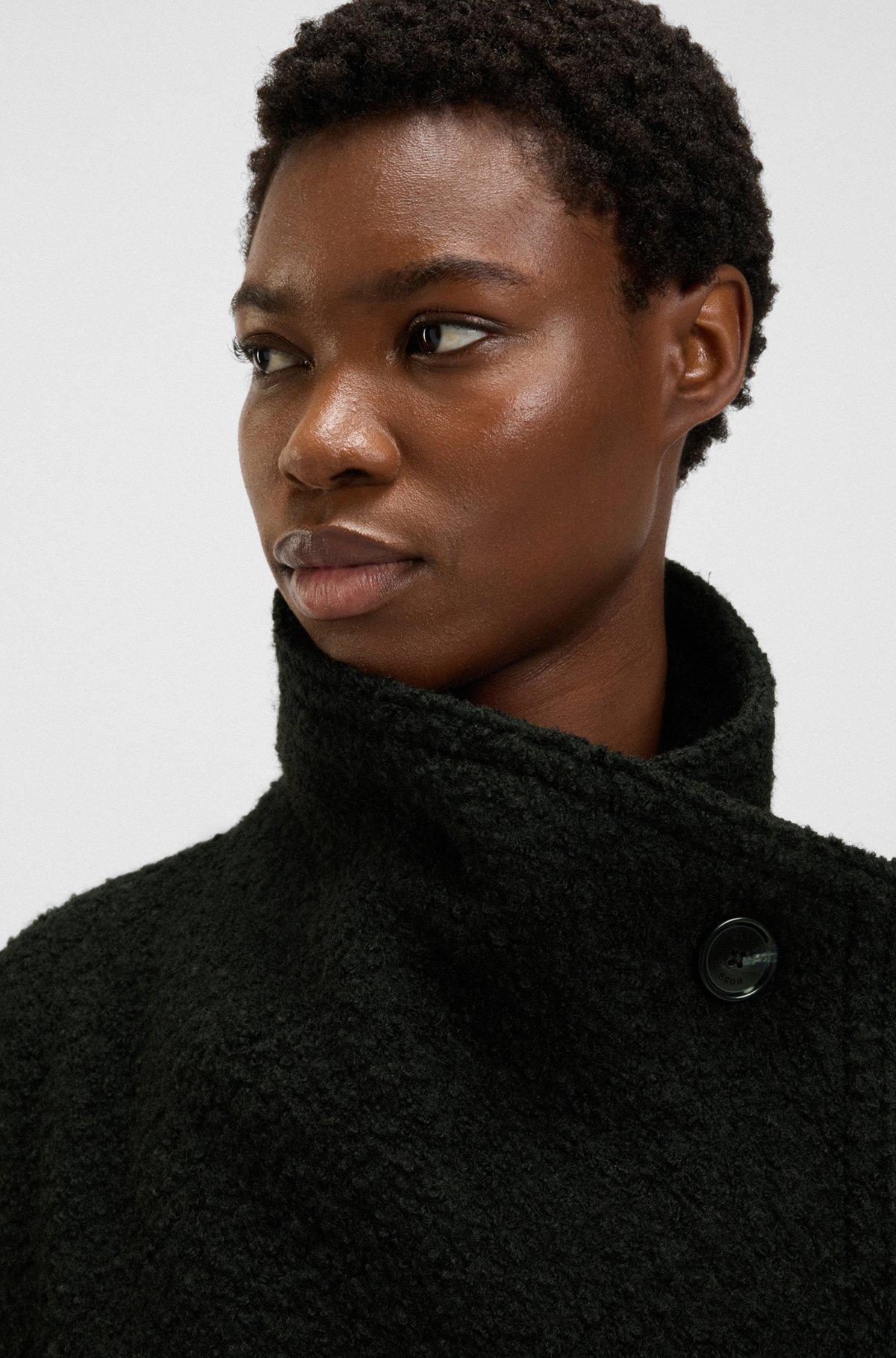 Bouclé coat with belt and stand collar Product Image