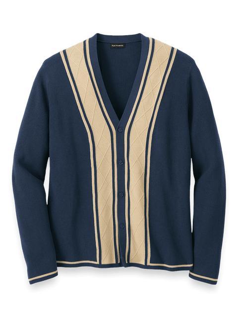 Cotton Button Front Cardigan Sweater - Navy Product Image