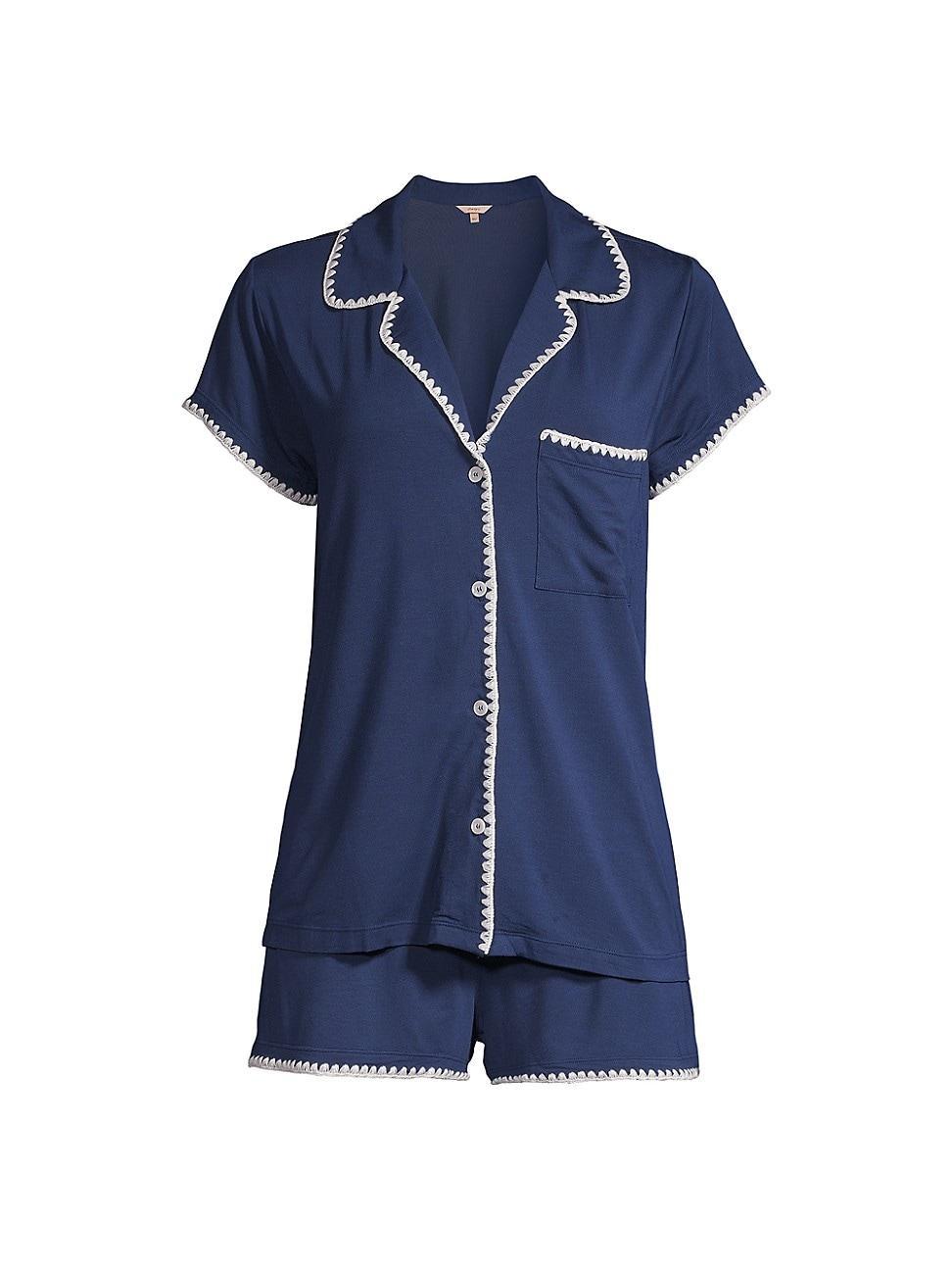 Eberjey Frida Shortie PJ Set (Navy/Ivory) Women's Pajama Sets Product Image