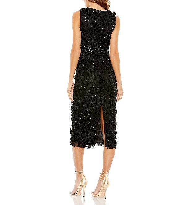 Mac Duggal Floral Applique Crew Neck Sleeveless Midi Dress Product Image