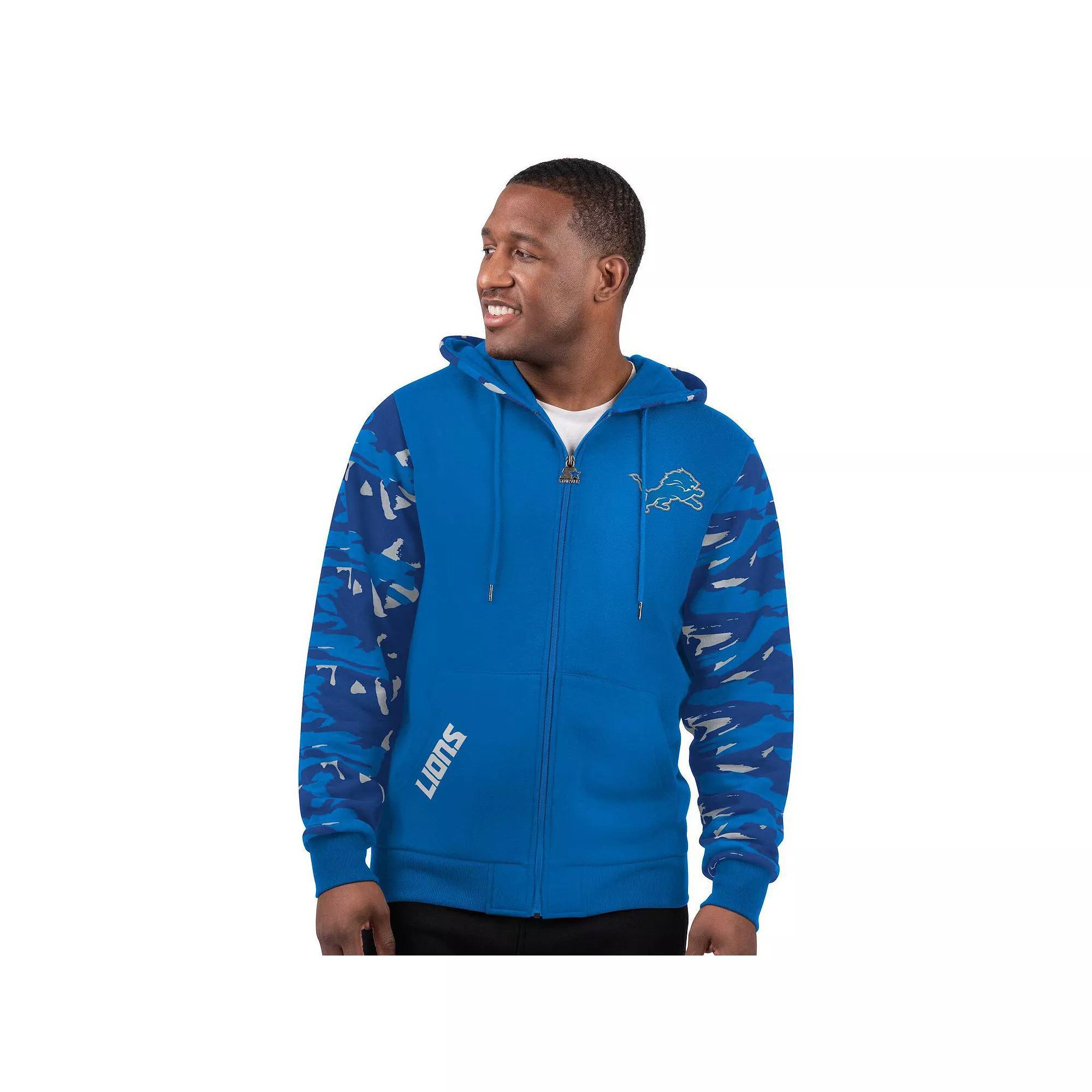 Men's Starter Blue Detroit Lions Thursday Night Gridiron Full-Zip Hoodie, Size: Large Product Image