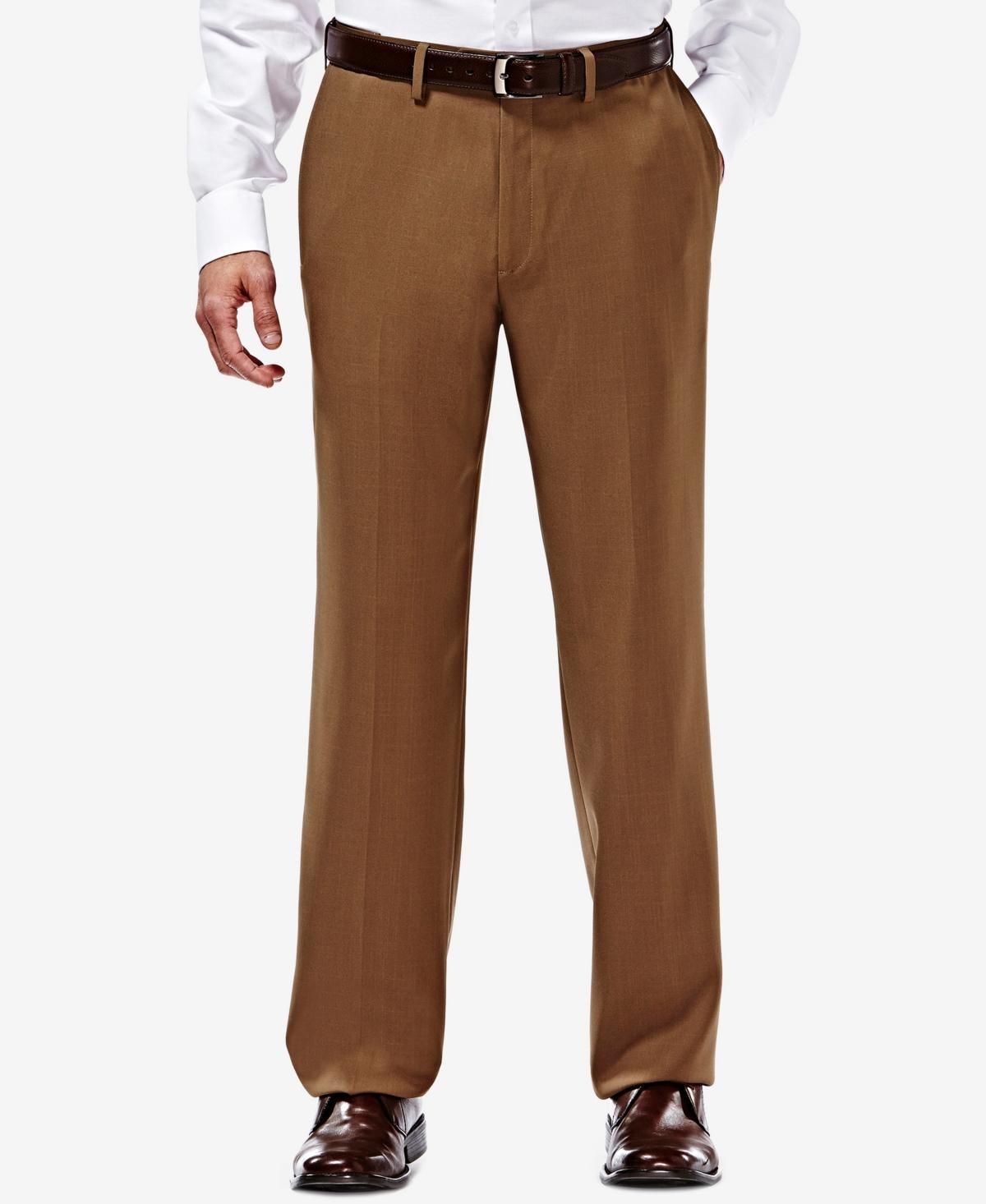 Mens Haggar eCLo Stria Classic-Fit Flat-Front Dress Pants Brown Product Image