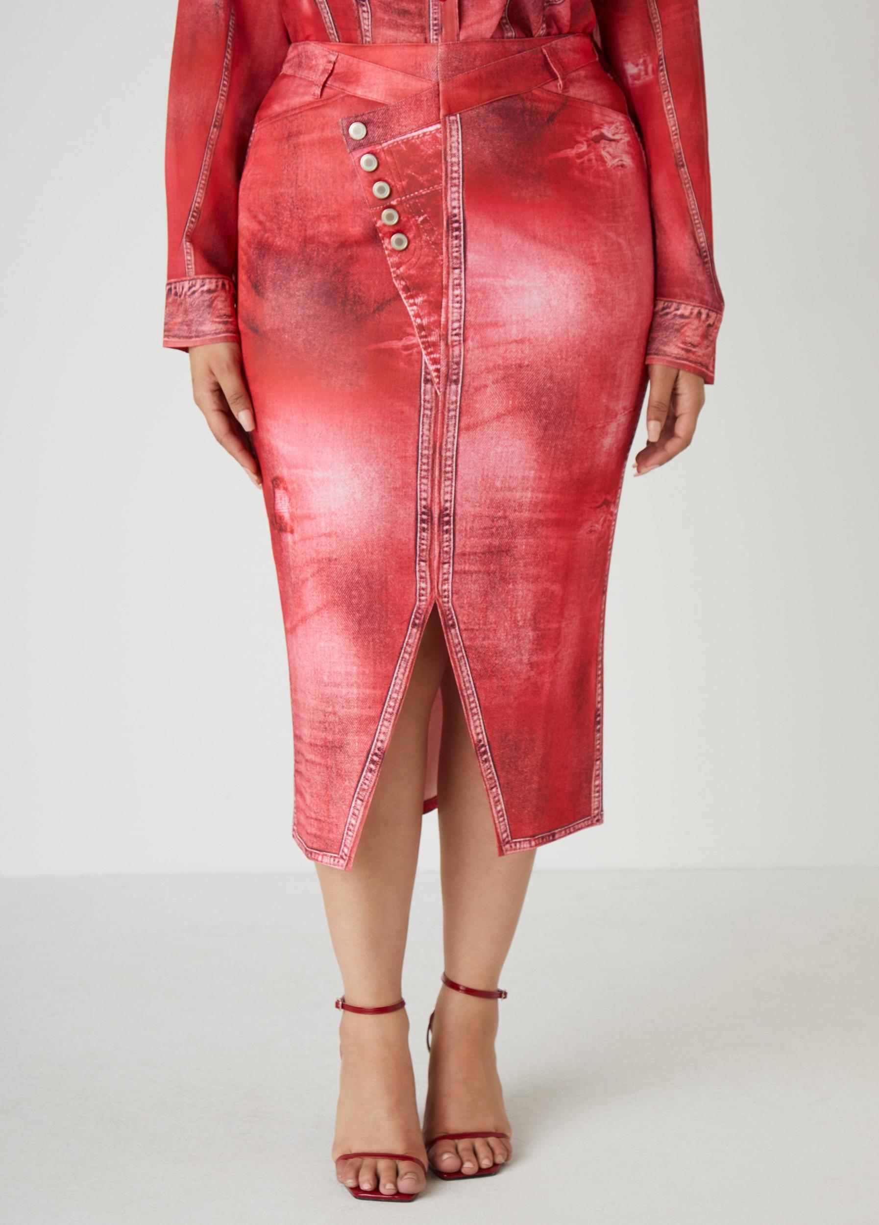 Front Split Denim Print Skirt Product Image