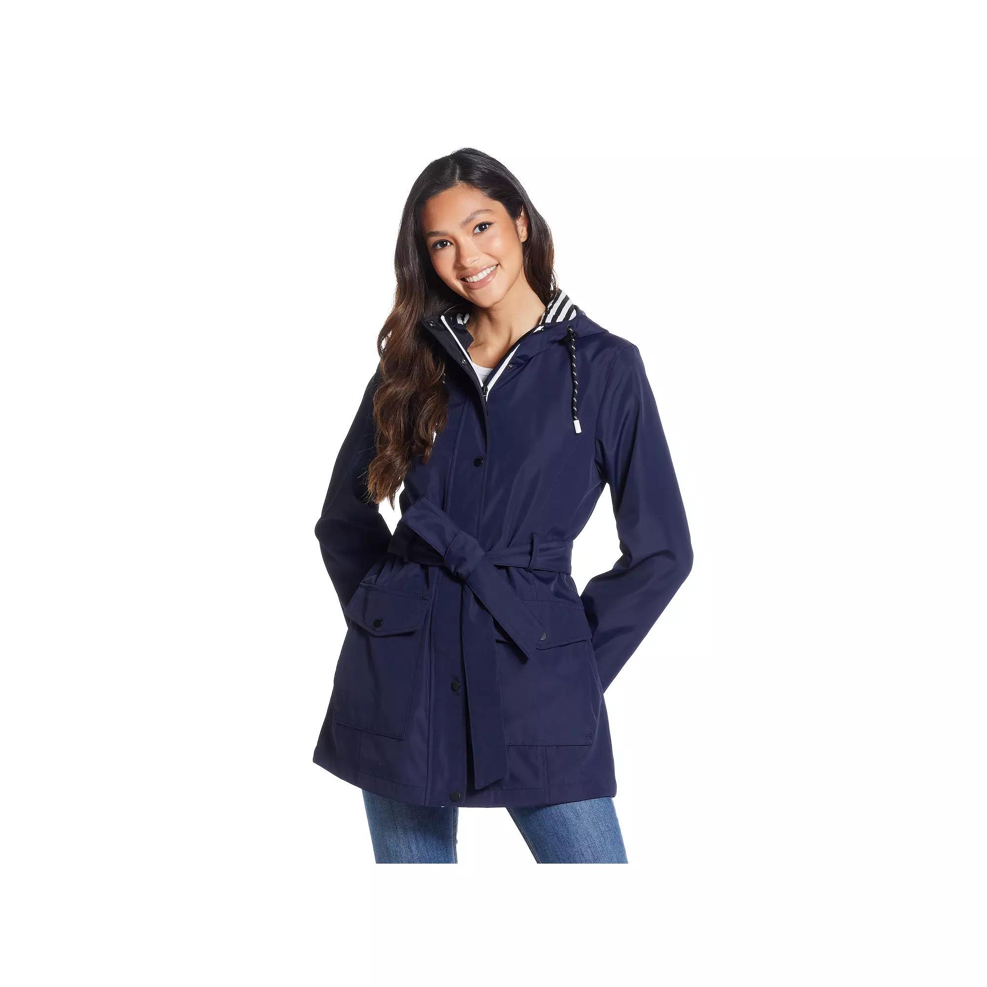 Women's Weathercast Nautical Trench Hooded Anorak Jacket, Size: Medium, Blue Product Image