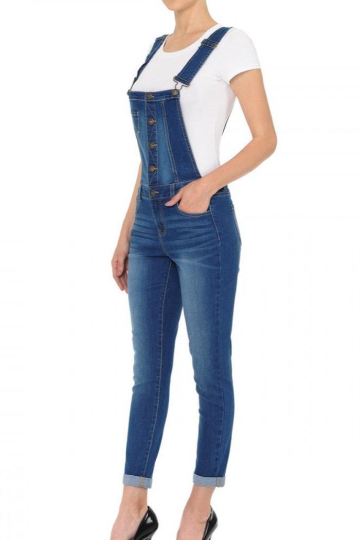 Front button denim overall Product Image