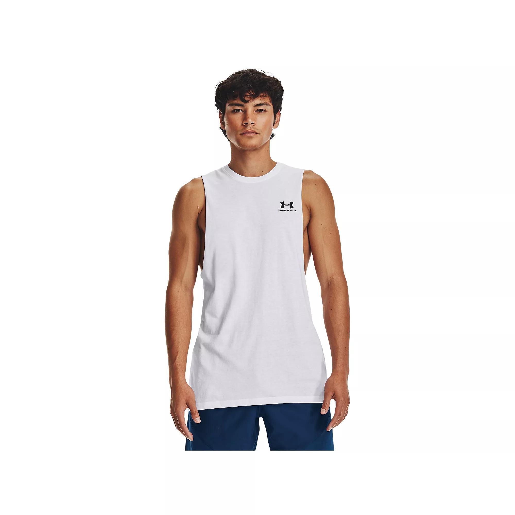Men's Under Armour Left Chest Cut-Off Tank, Size: Medium, White Product Image