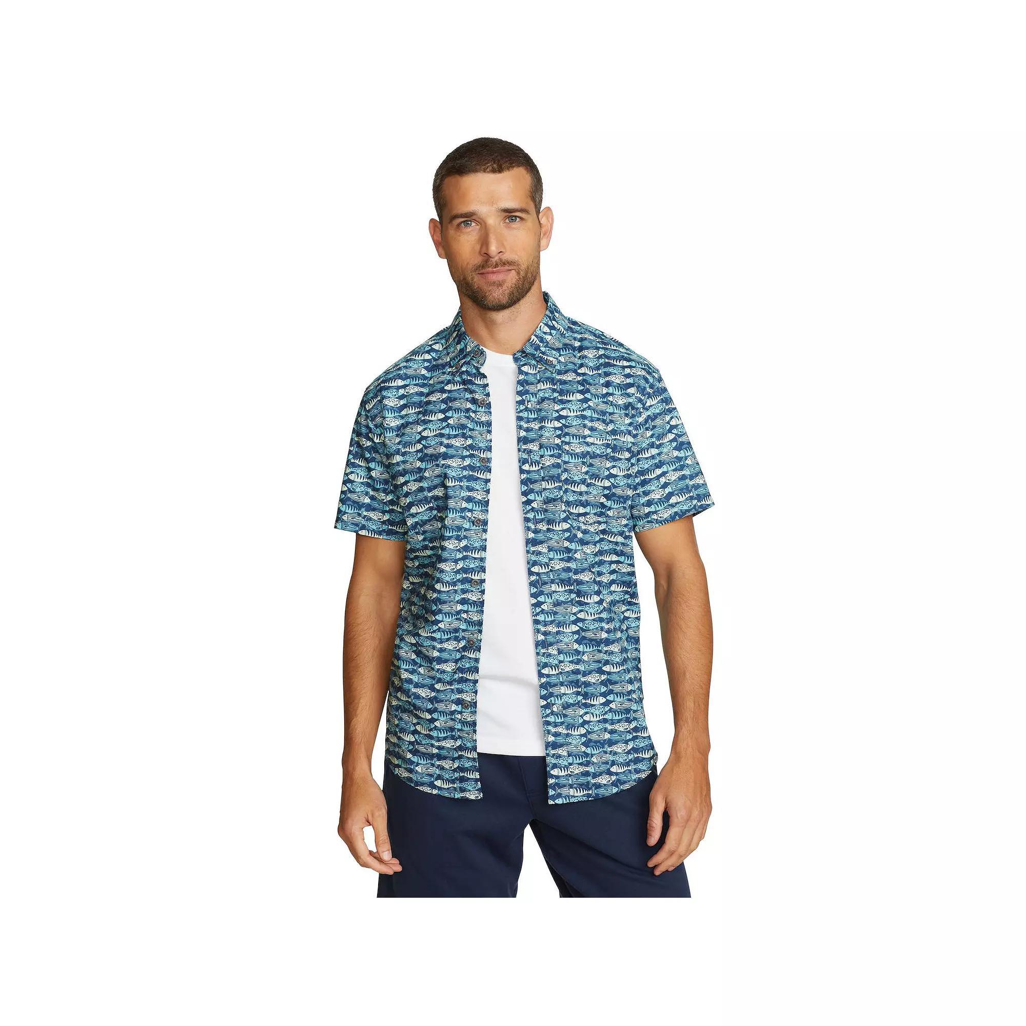 Men's Eddie Bauer Baja Print Short Sleeve Button-Down Shirt, Size: XL, Blue Product Image