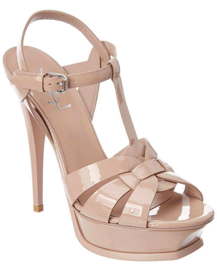 SAINT LAURENT Tribute 75 Leather Platform Sandal In Beige Product Image