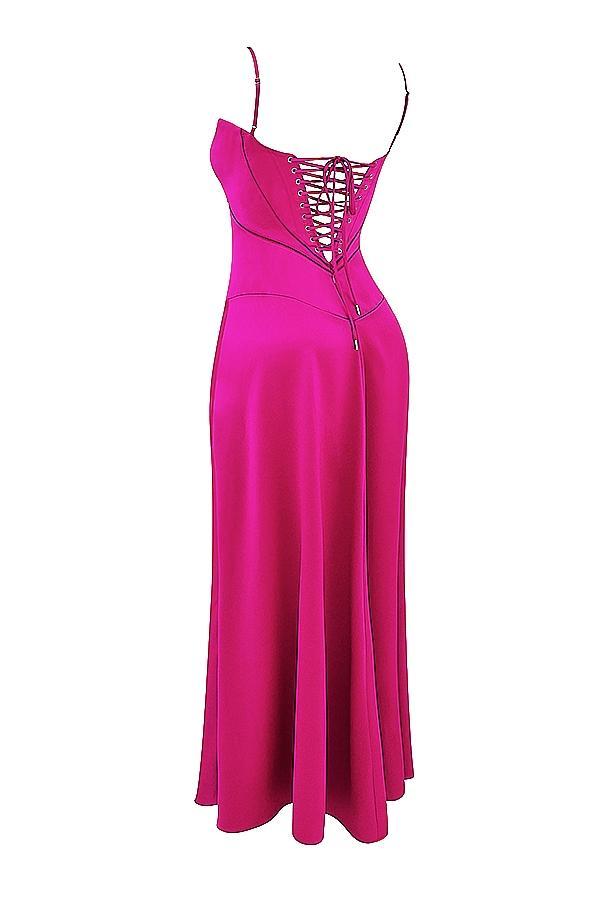 Anabella Fuchsia Lace Up Maxi Dress Product Image