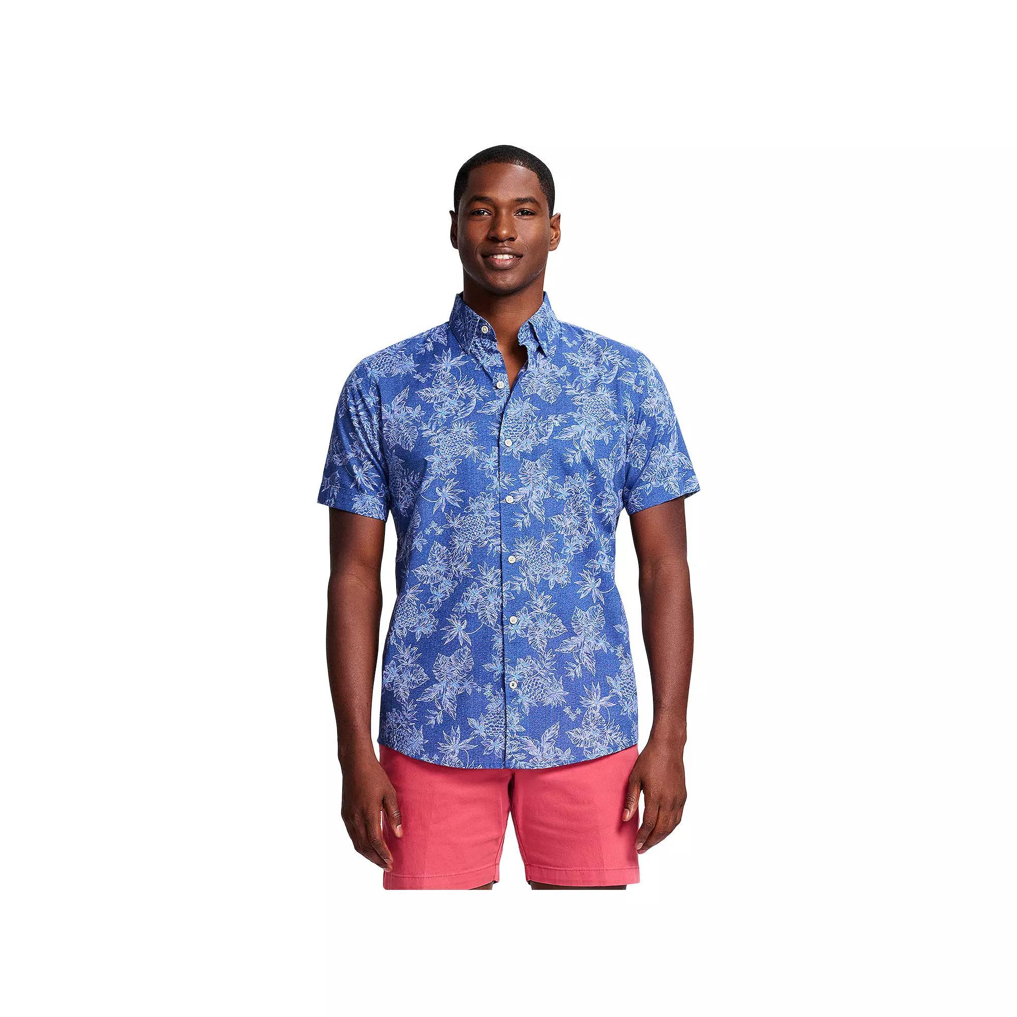 Men's IZOD Saltwater Dockside Chambray Short Sleeve Button-Down Shirt, Size: Small, Tanager Turquoise Product Image