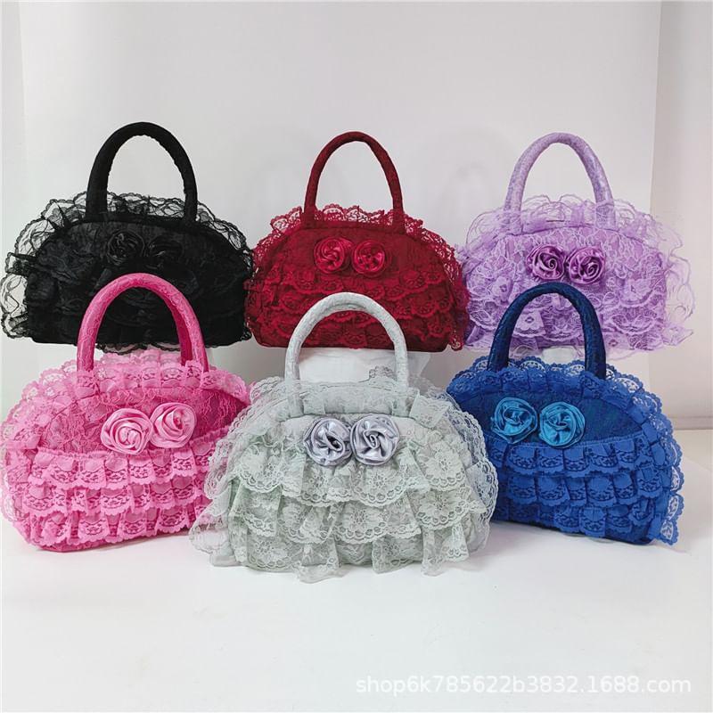 Flower Accent Lace Bowler Bag Product Image