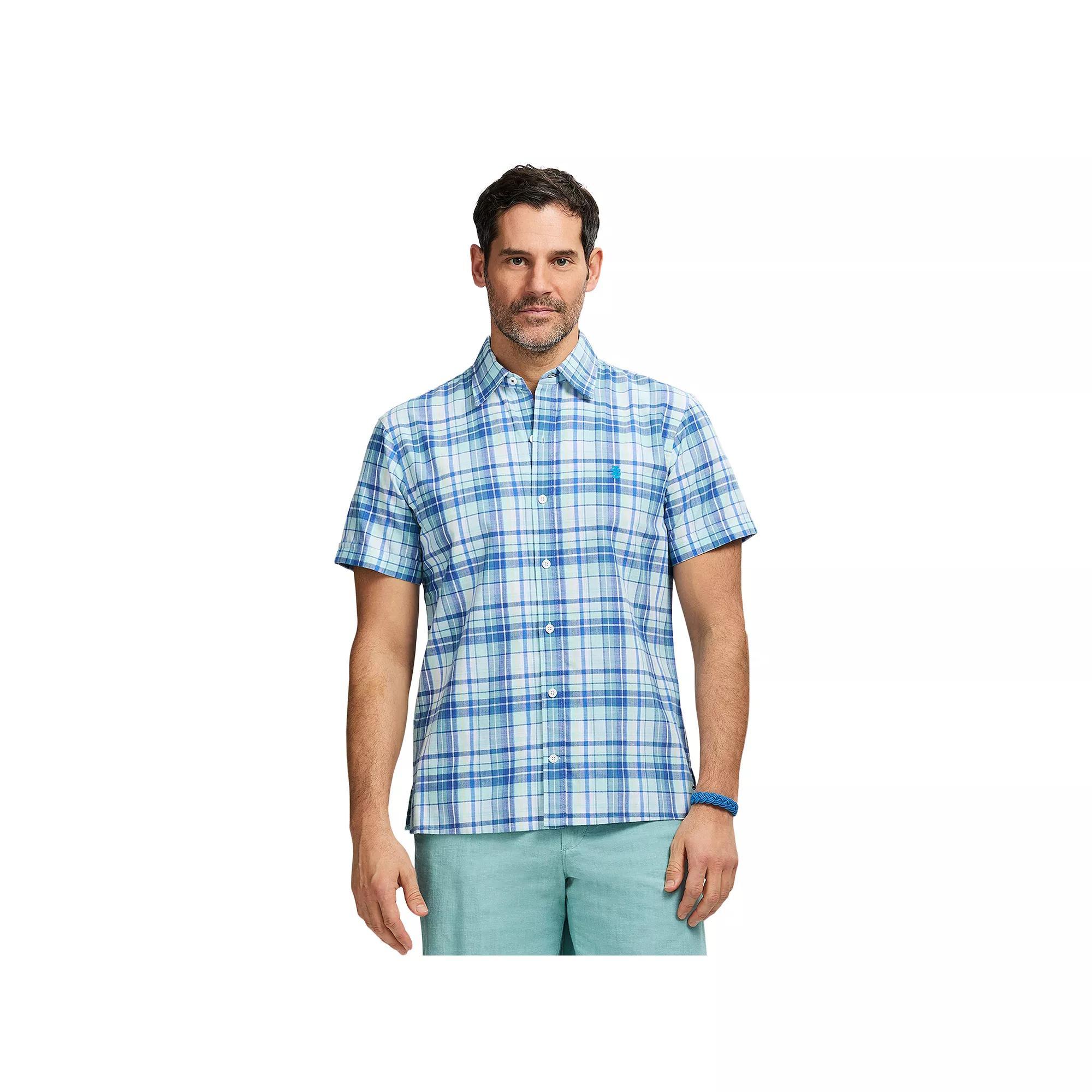 Men's IZOD Madras Short Sleeve Button Down Shirt, Size: Medium, Adriatic Blue Product Image