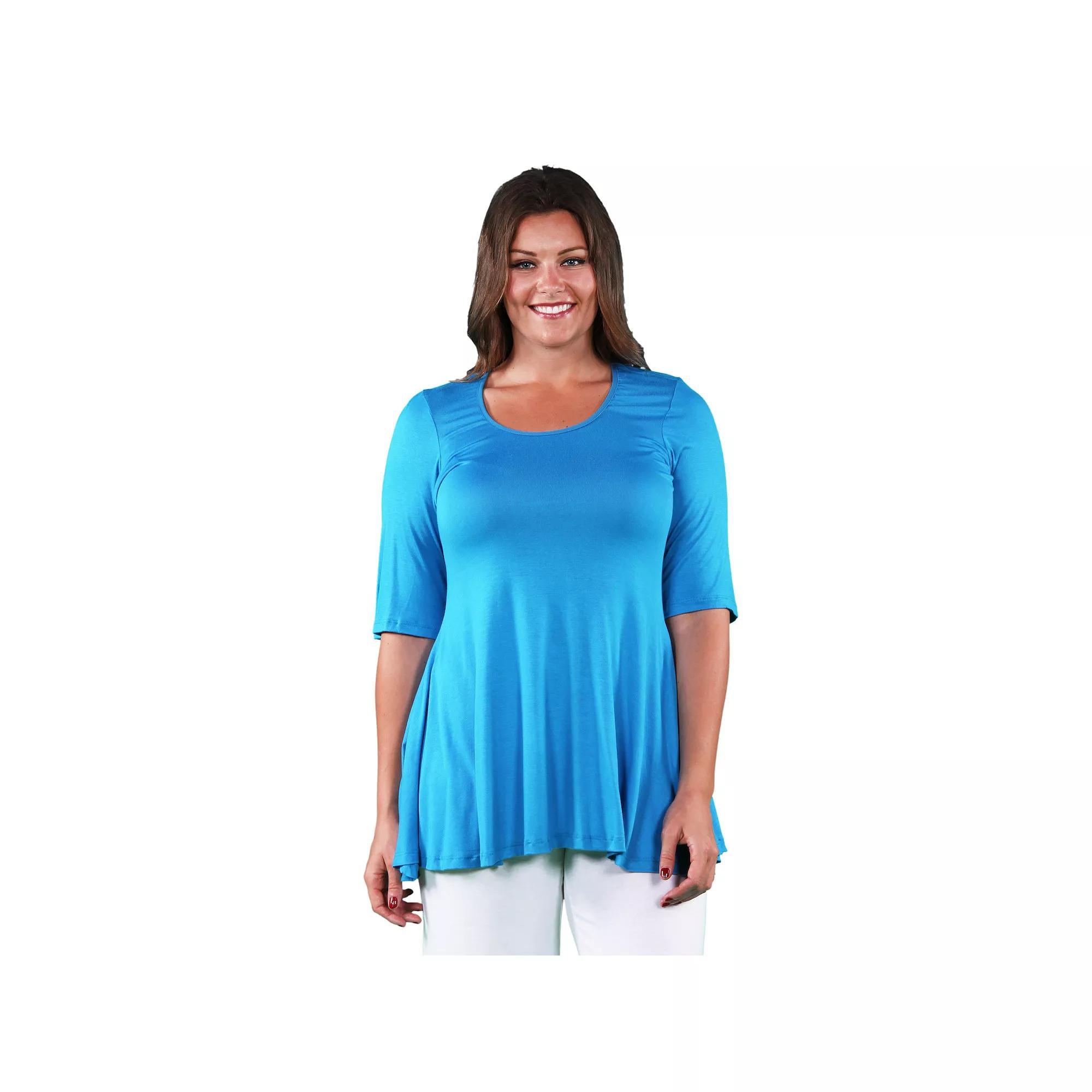 Plus Size 24Seven Comfort Apparel Elbow Swing Tunic Top, Womens Green Product Image